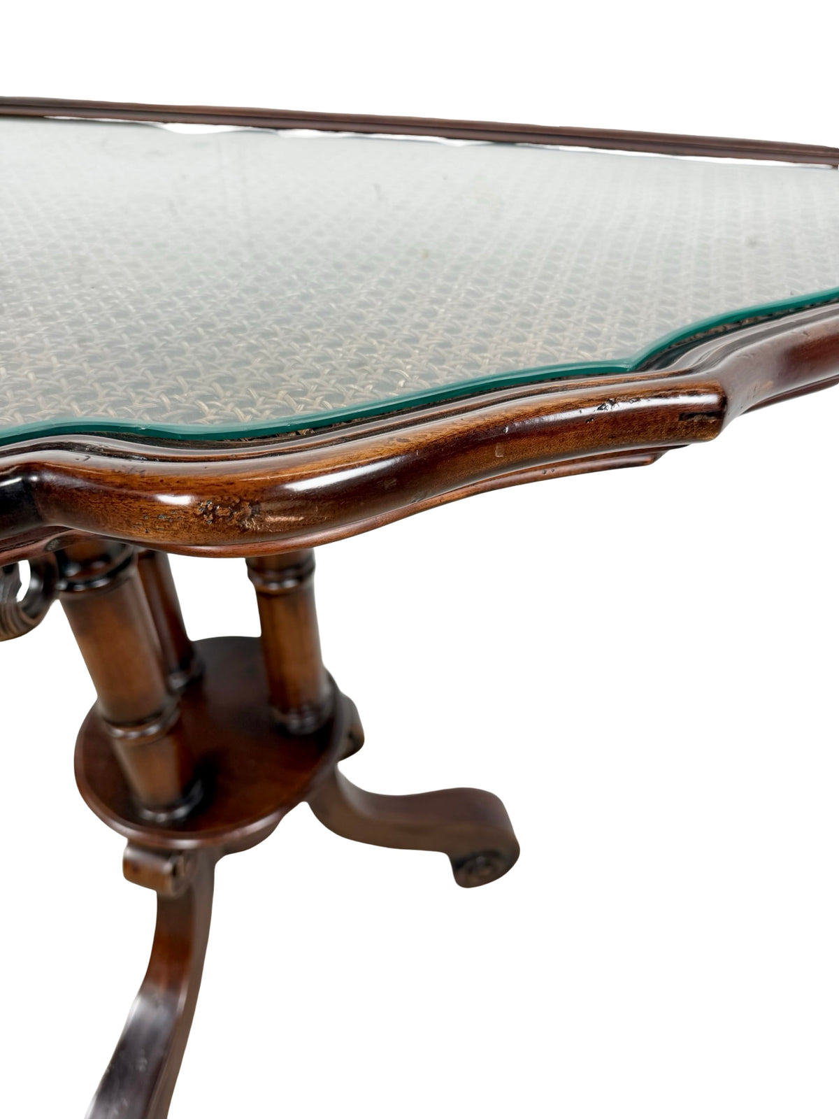 Vintage Southampton Demilune Wall Console Table Cane Glass Top