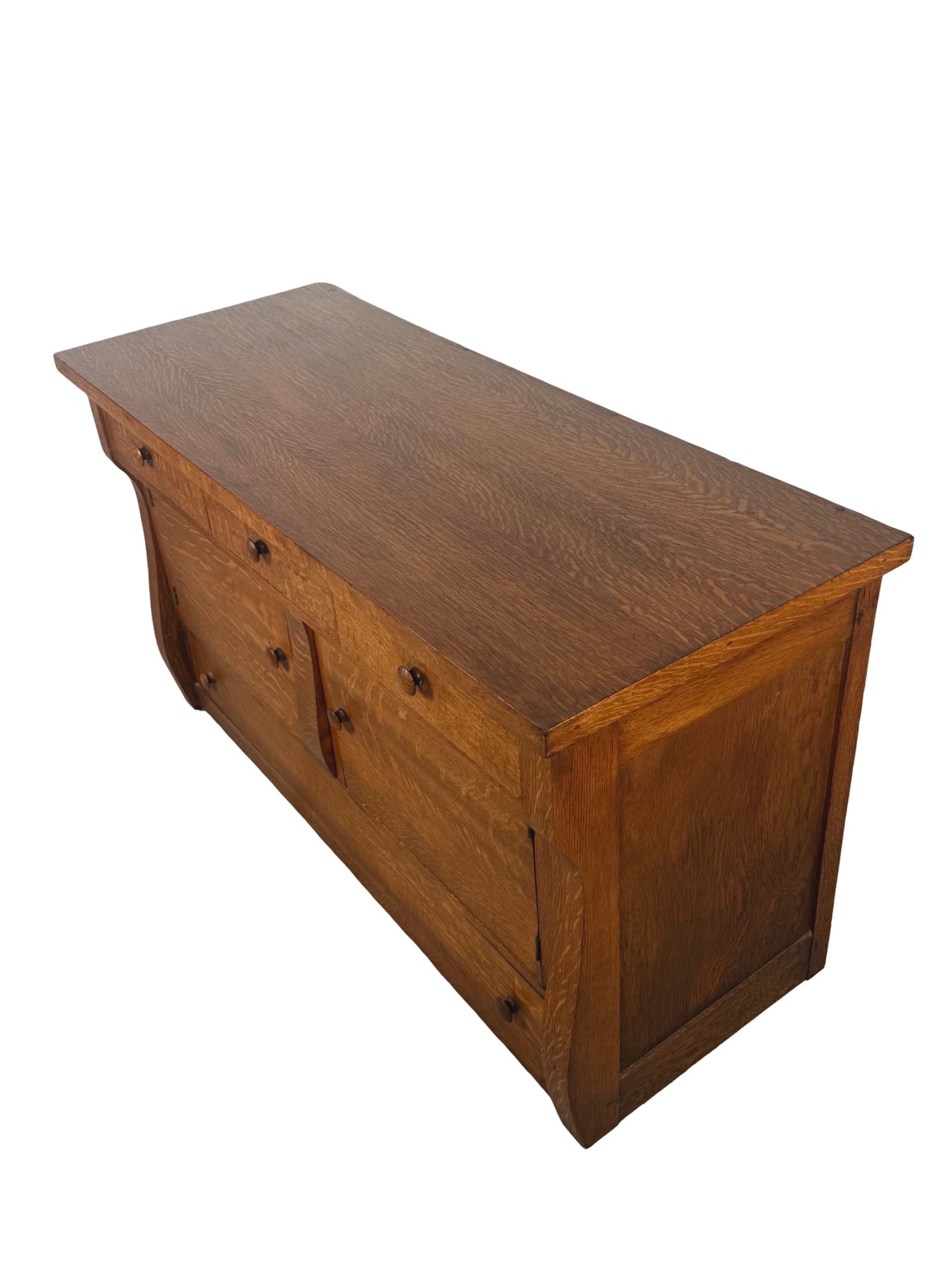 Antique Quarter-Sawn Oak Sideboard – Early 1900s American Arts &amp; Crafts Buffet