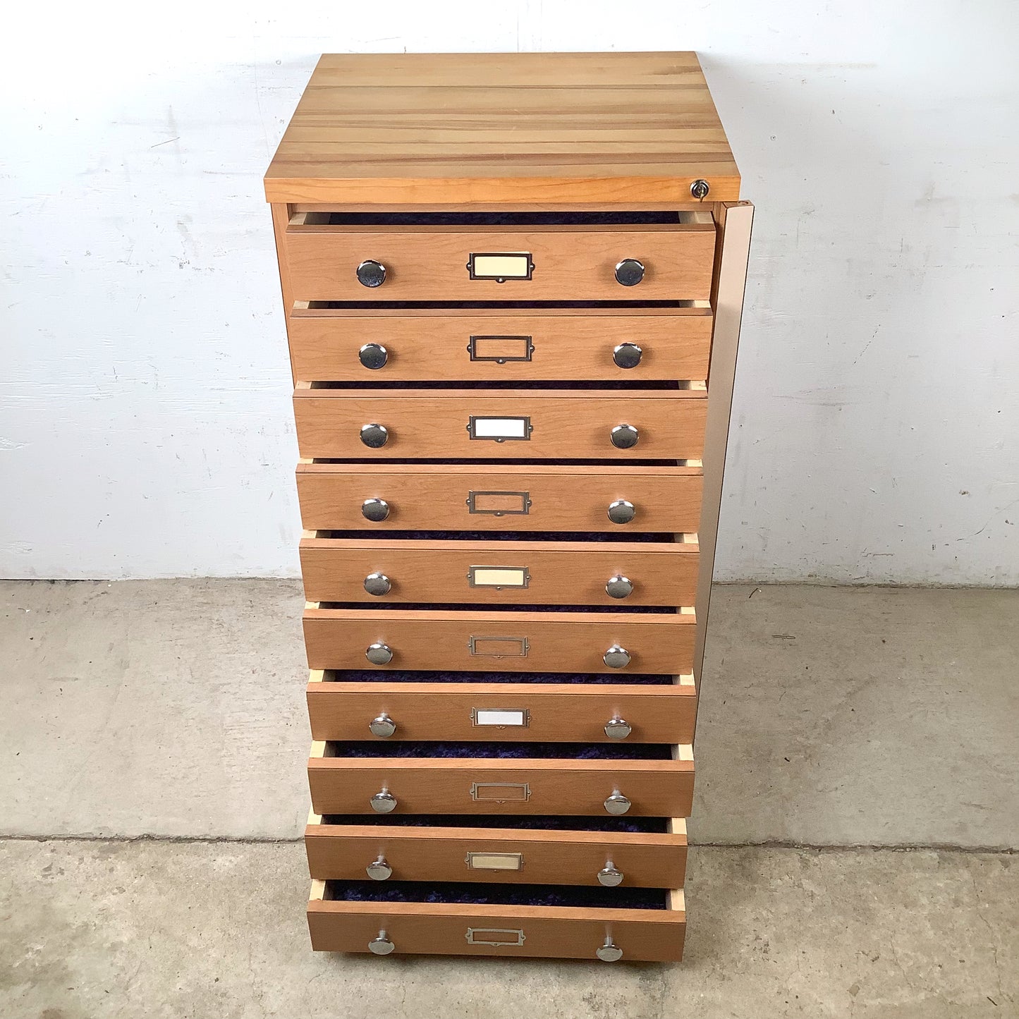Ten-Drawer Museum Specimen Cabinet | Butcher Block Top | Felt-Lined Drawers