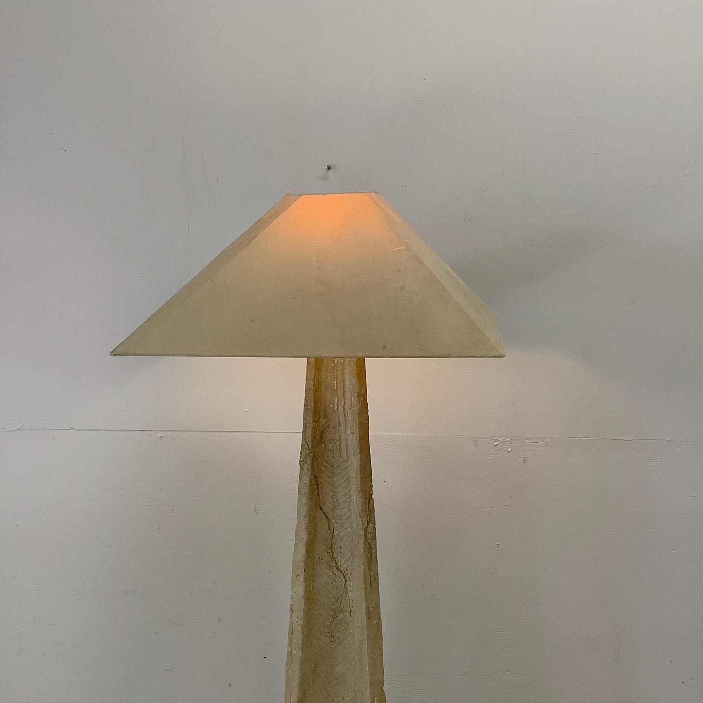 Vintage Textured Stone Obelisk Floor Lamp – Heavy Karl Springer Inspired Design