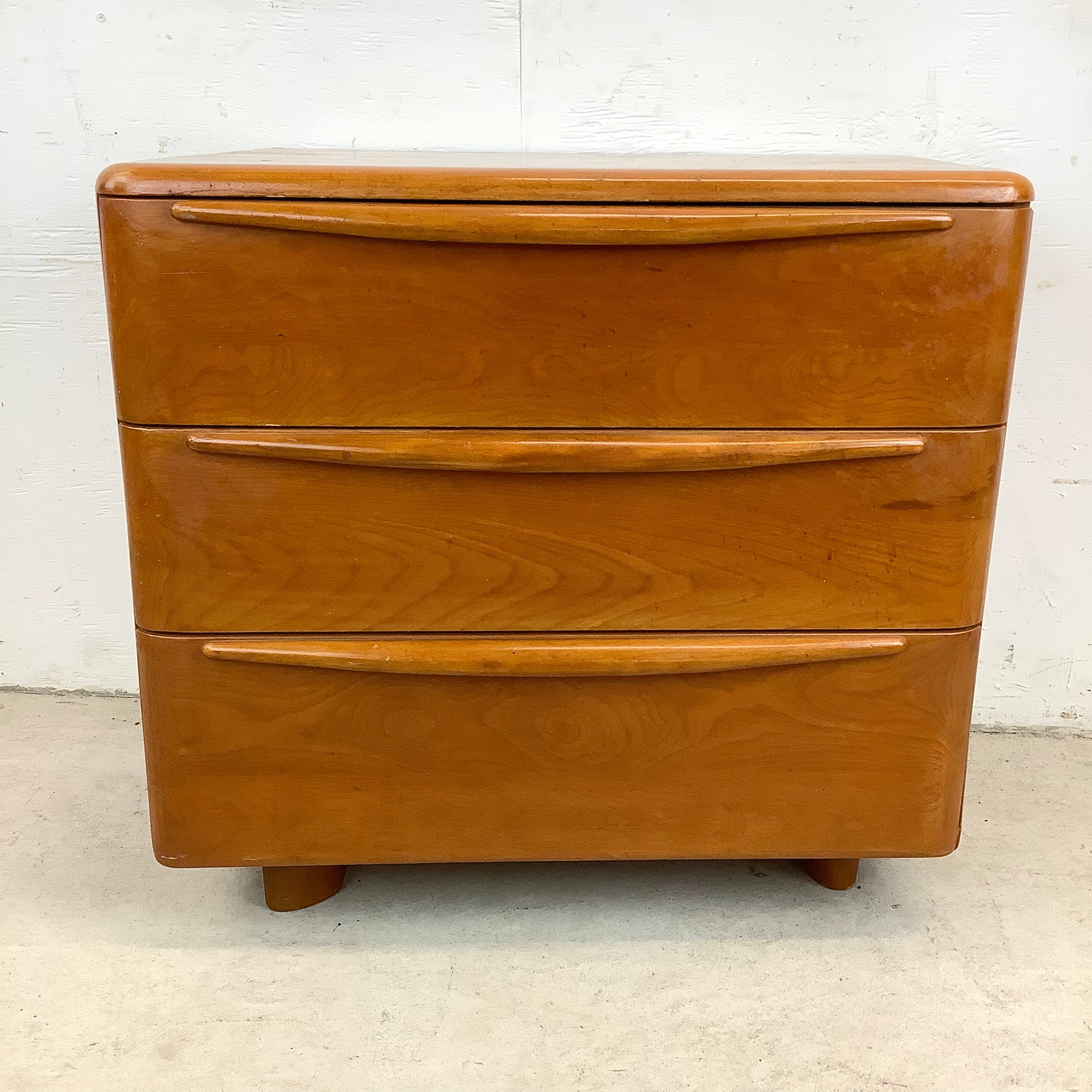Vintage Three Drawer Bedside Dresser by Heywood Wakefield secondhand stories Vintage Three Drawer Bedside Dresser by Heywood Wakefield secondhand stories