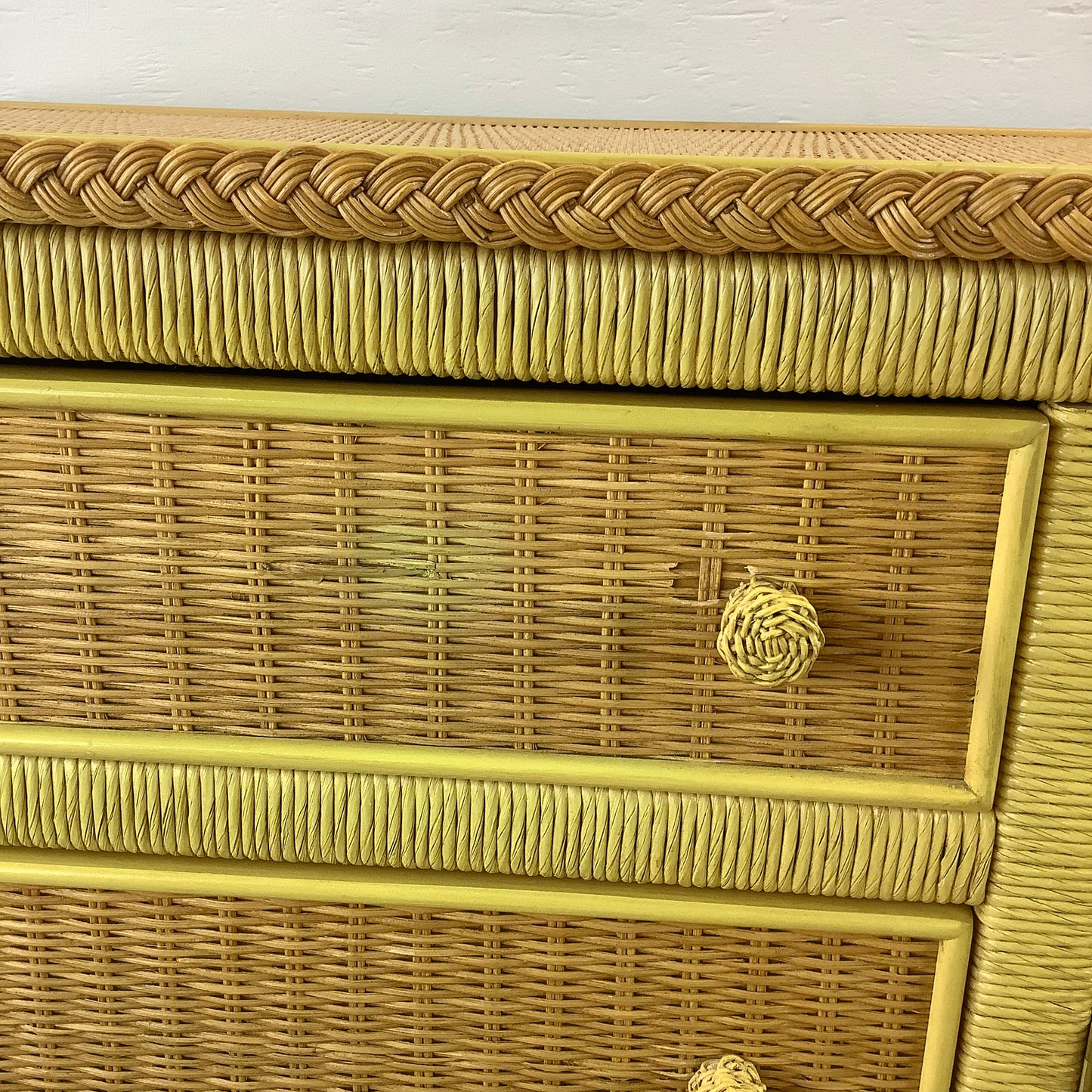 Vintage Nine Drawer Wicker Dresser w/Mirror by Henry Link for Lexington