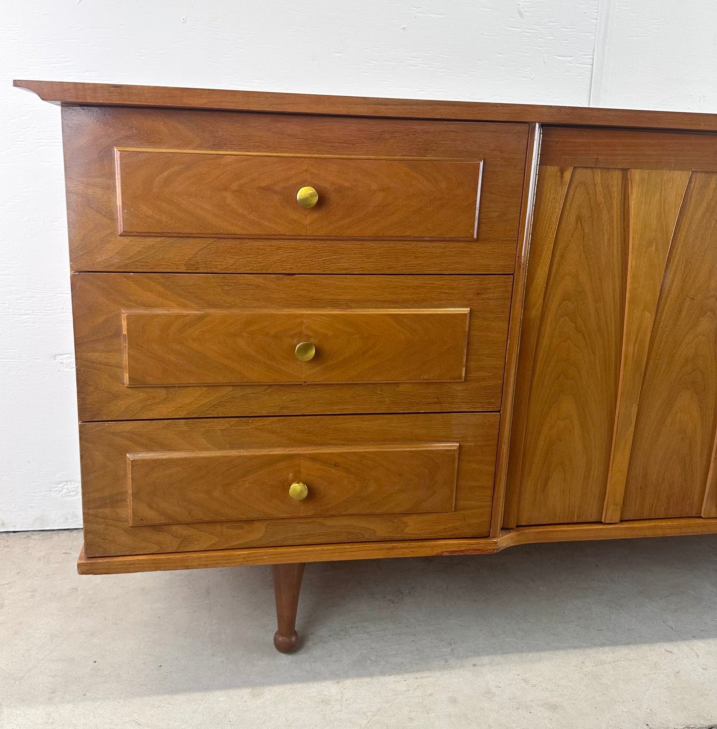 Mid-Century Lowboy Walnut Dresser With Drumstick Legs