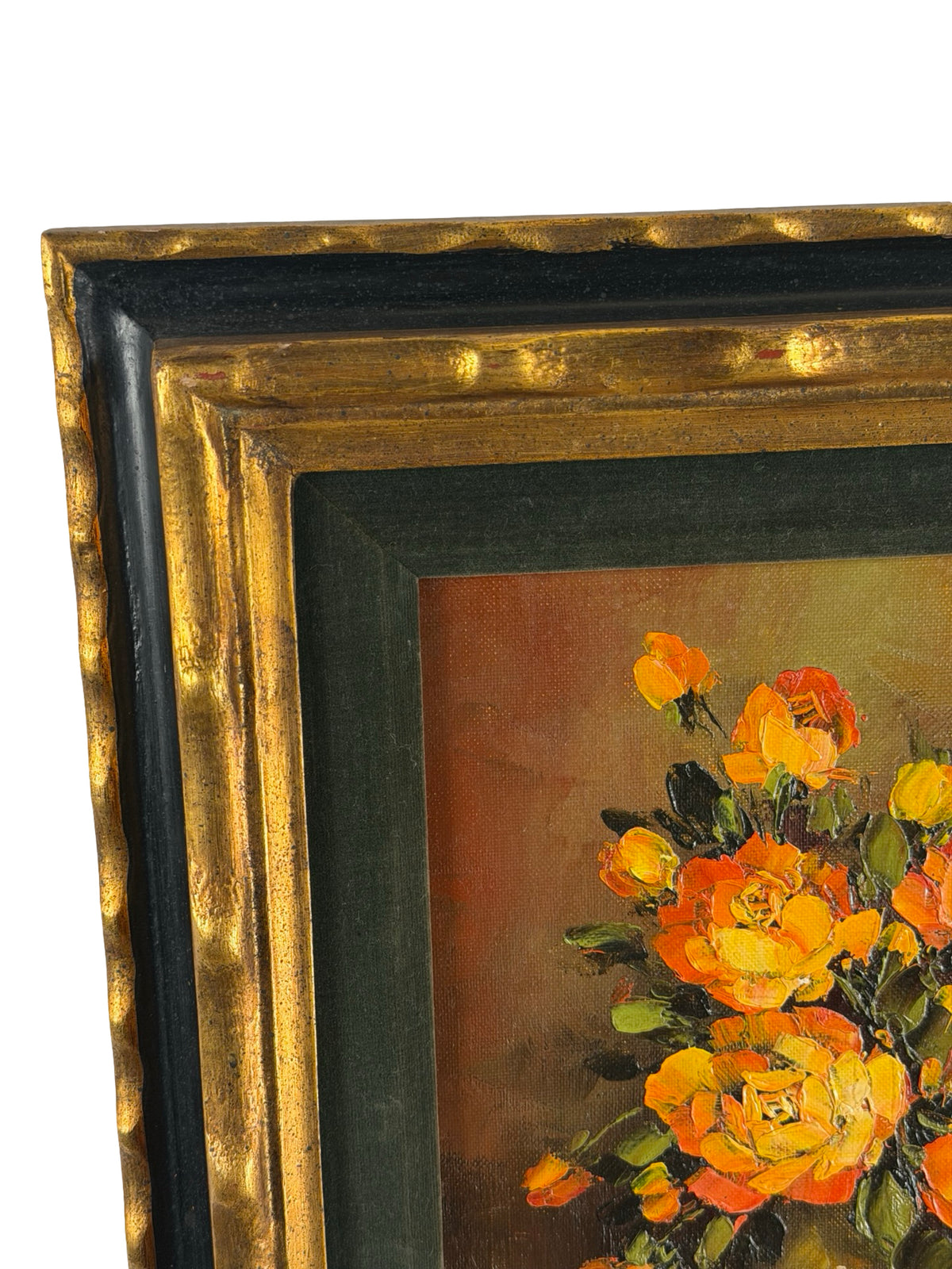 Vintage Signed Cox Floral Rose Painting Gold Tone Frame 13x15