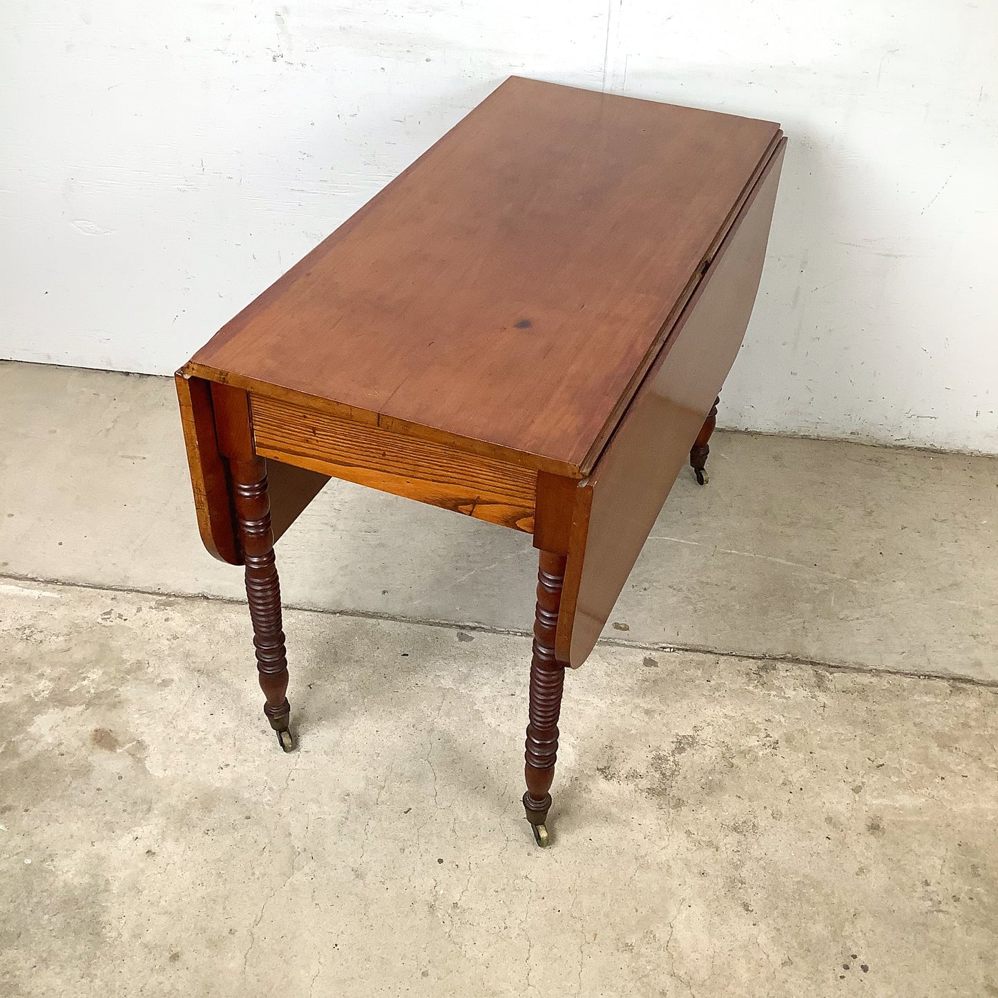 Antique American Drop-Leaf Table | Victorian Spool-Turned Legs | Original Brass Casters | Hardwood Top