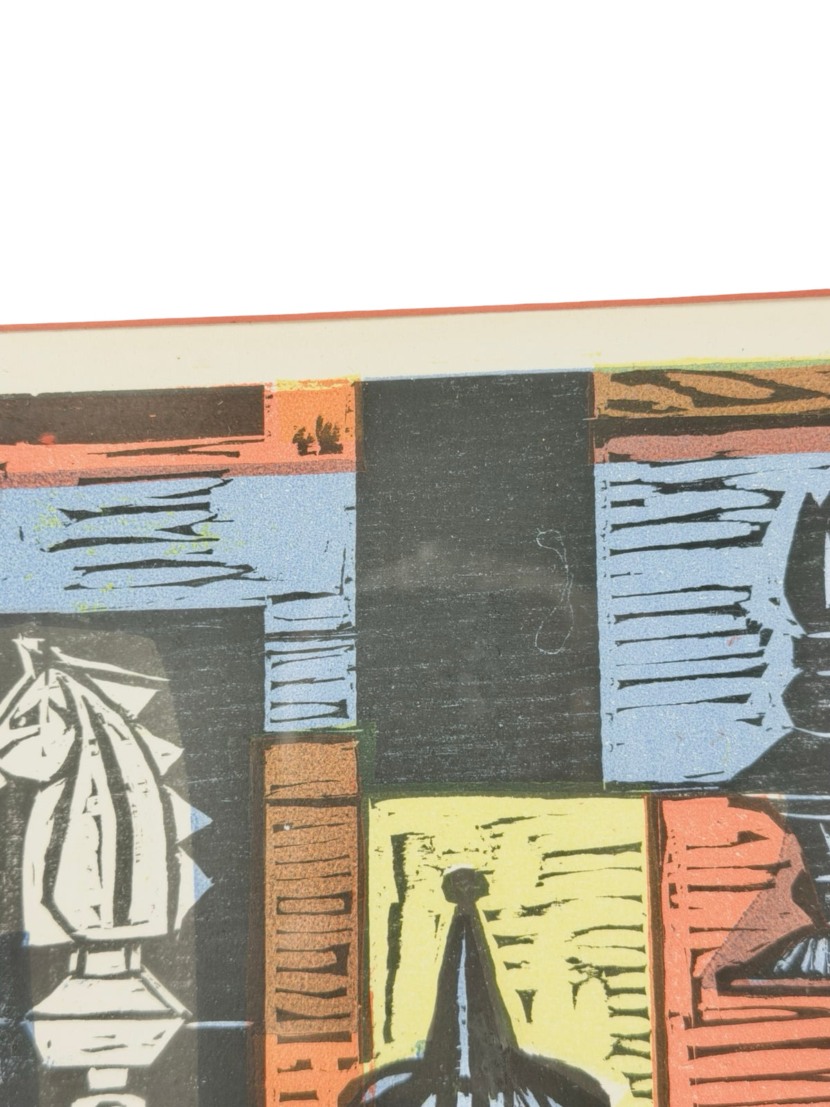 Irving Amen “Chess Board” Signed Mid-Century Modern Color Woodcut