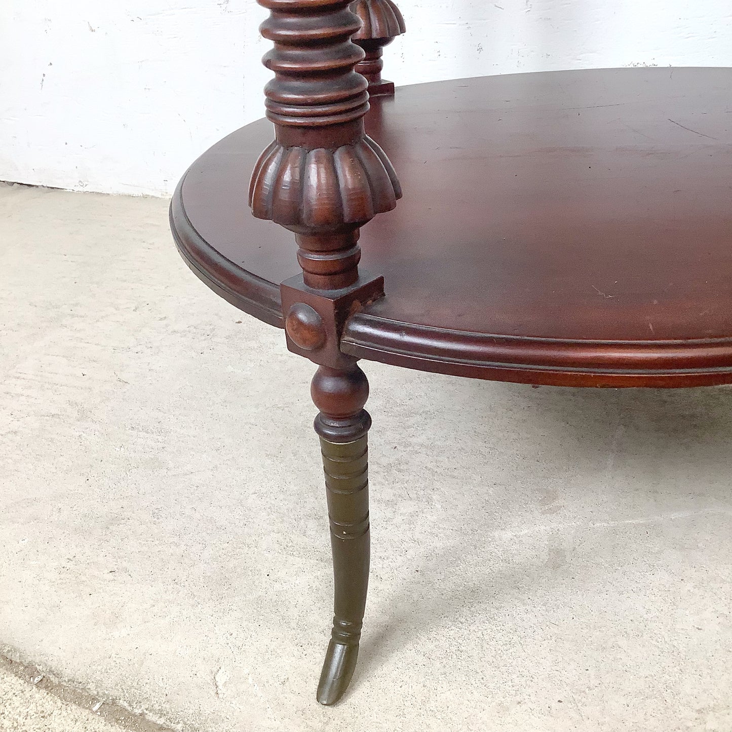 Antique Mahogany Two-Tier Kidney Table | Bobbin Turning | Brass Sabre Feet