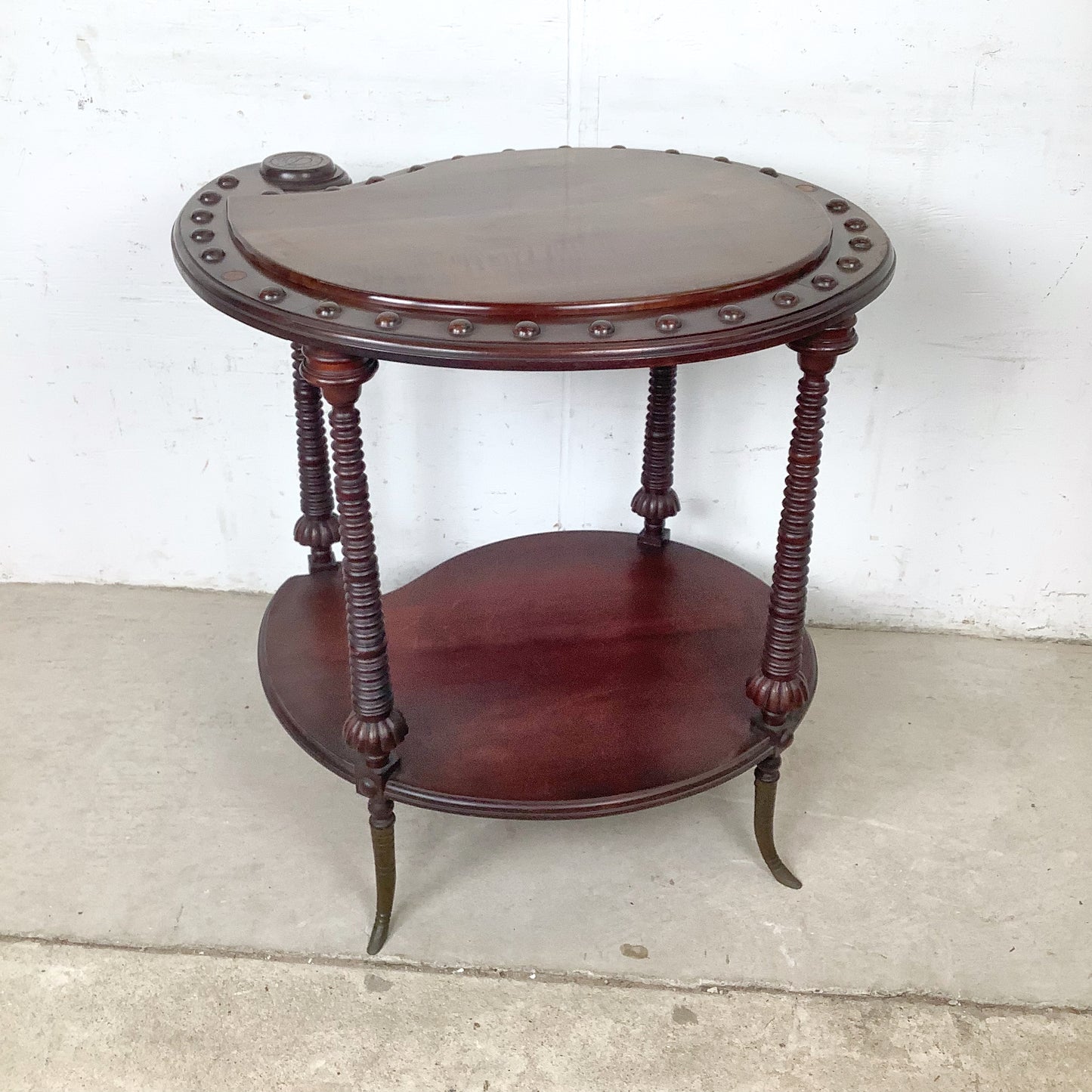 Antique Mahogany Two-Tier Kidney Table | Bobbin Turning | Brass Sabre Feet