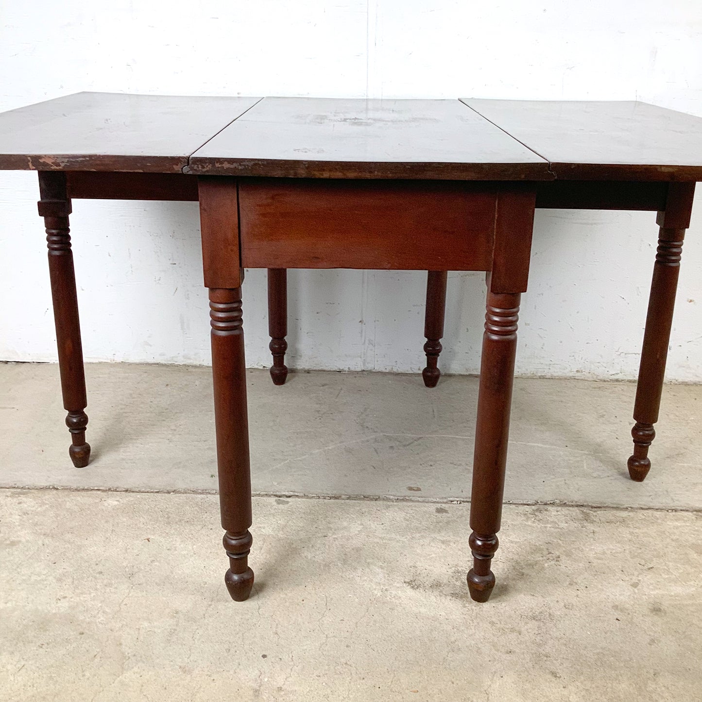 American Empire-Style Walnut Drop-Leaf Gate-Leg Table — Solid Wood, Single Drawer
