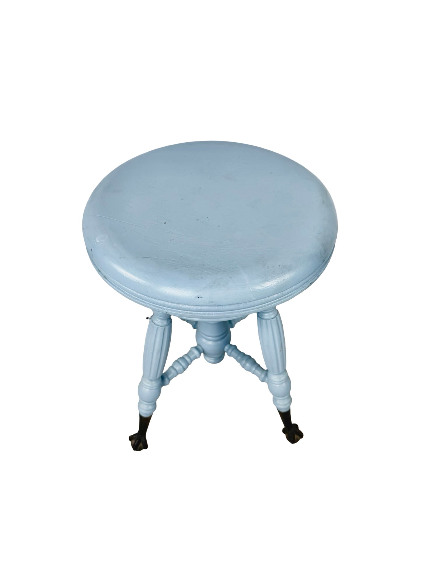 Victorian Adjustable Piano Stool — Painted Blue with Claw black & Glass Ball Feet