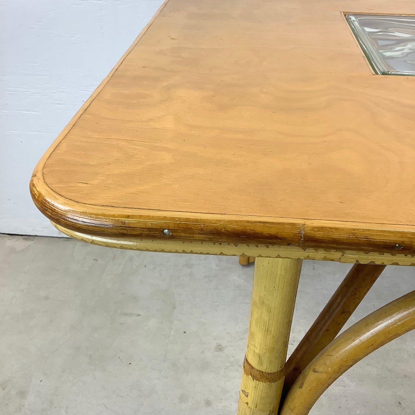 Vintage Bamboo Dining Table With Glass Inserts