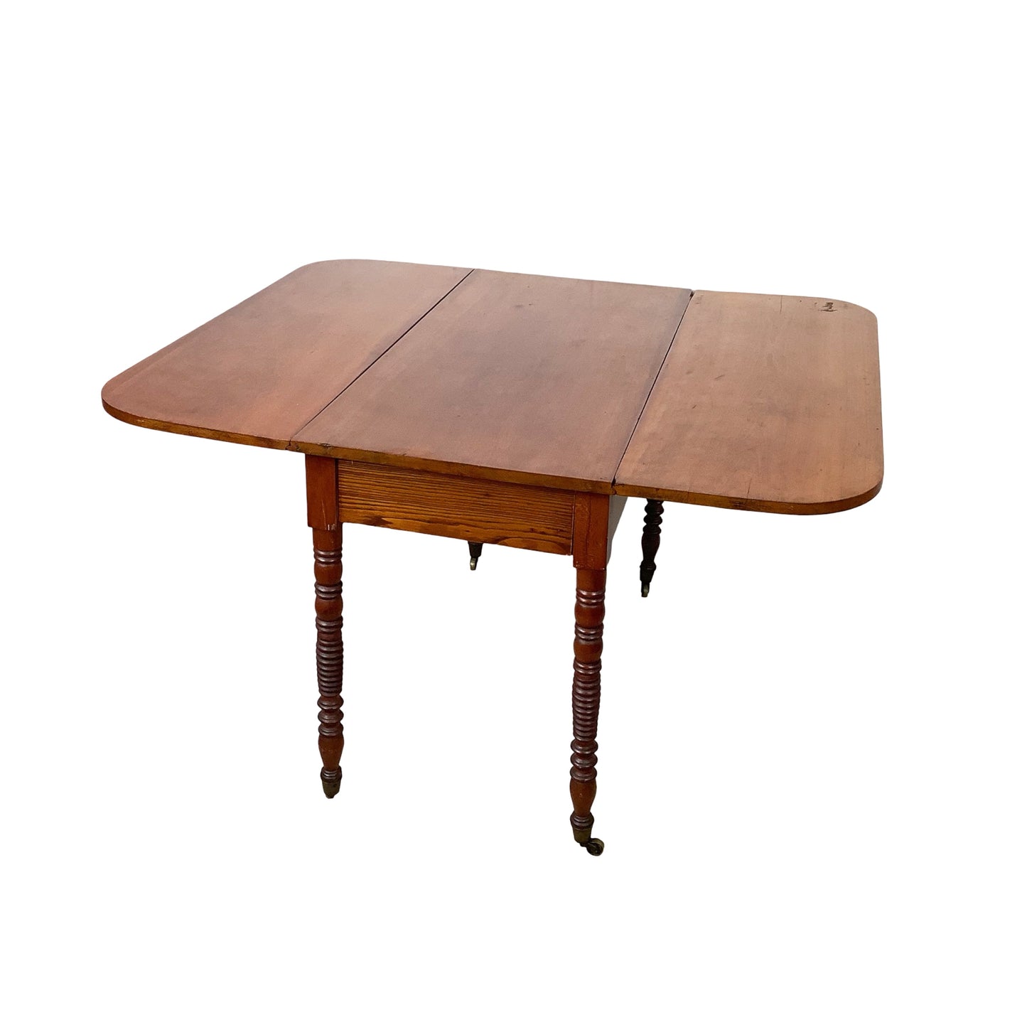 Antique American Drop-Leaf Table | Victorian Spool-Turned Legs | Original Brass Casters | Hardwood Top
