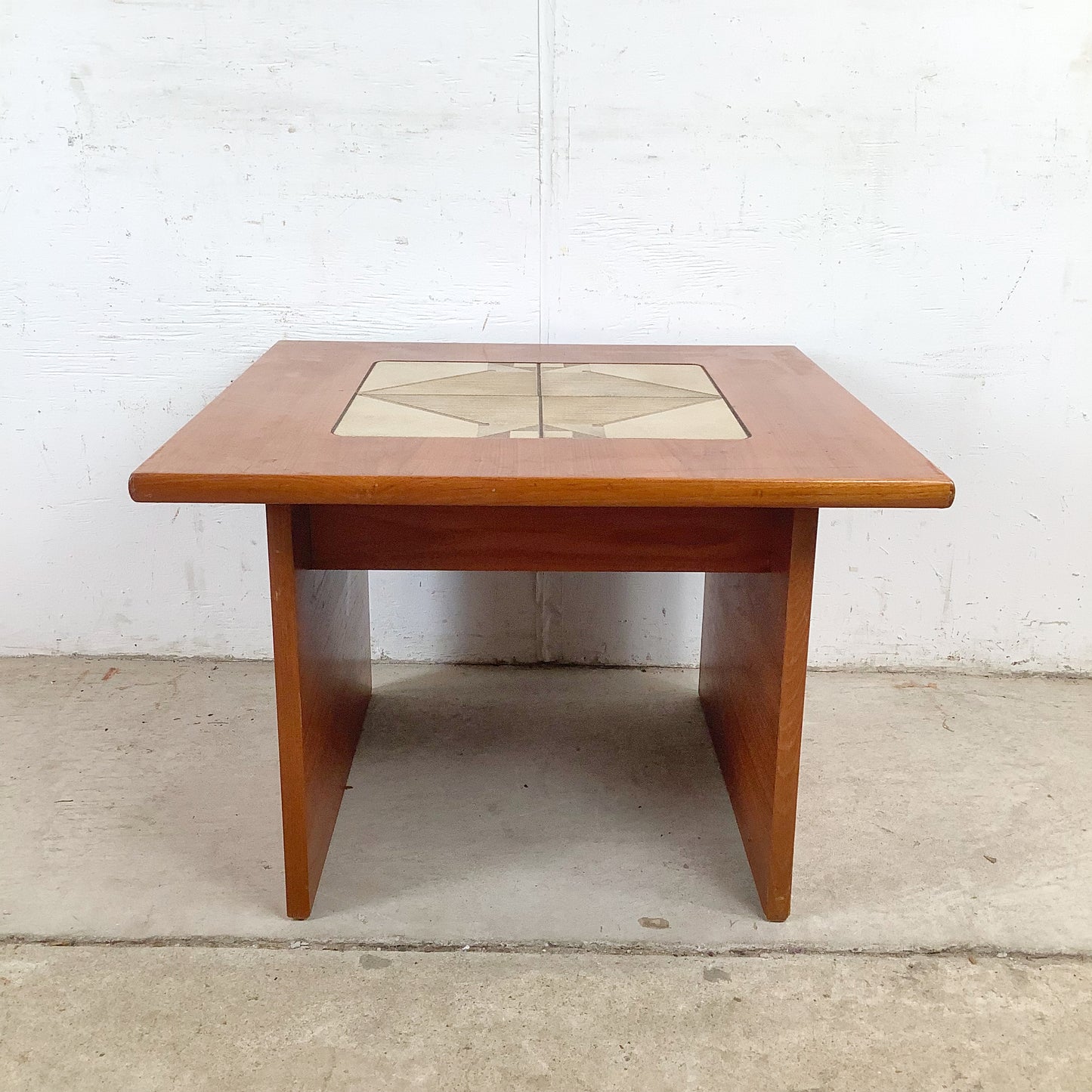 Vintage Danish Modern Teak Side Table with Ceramic Tile Inset — Geometric, Scandinavian, 1960s–1970s