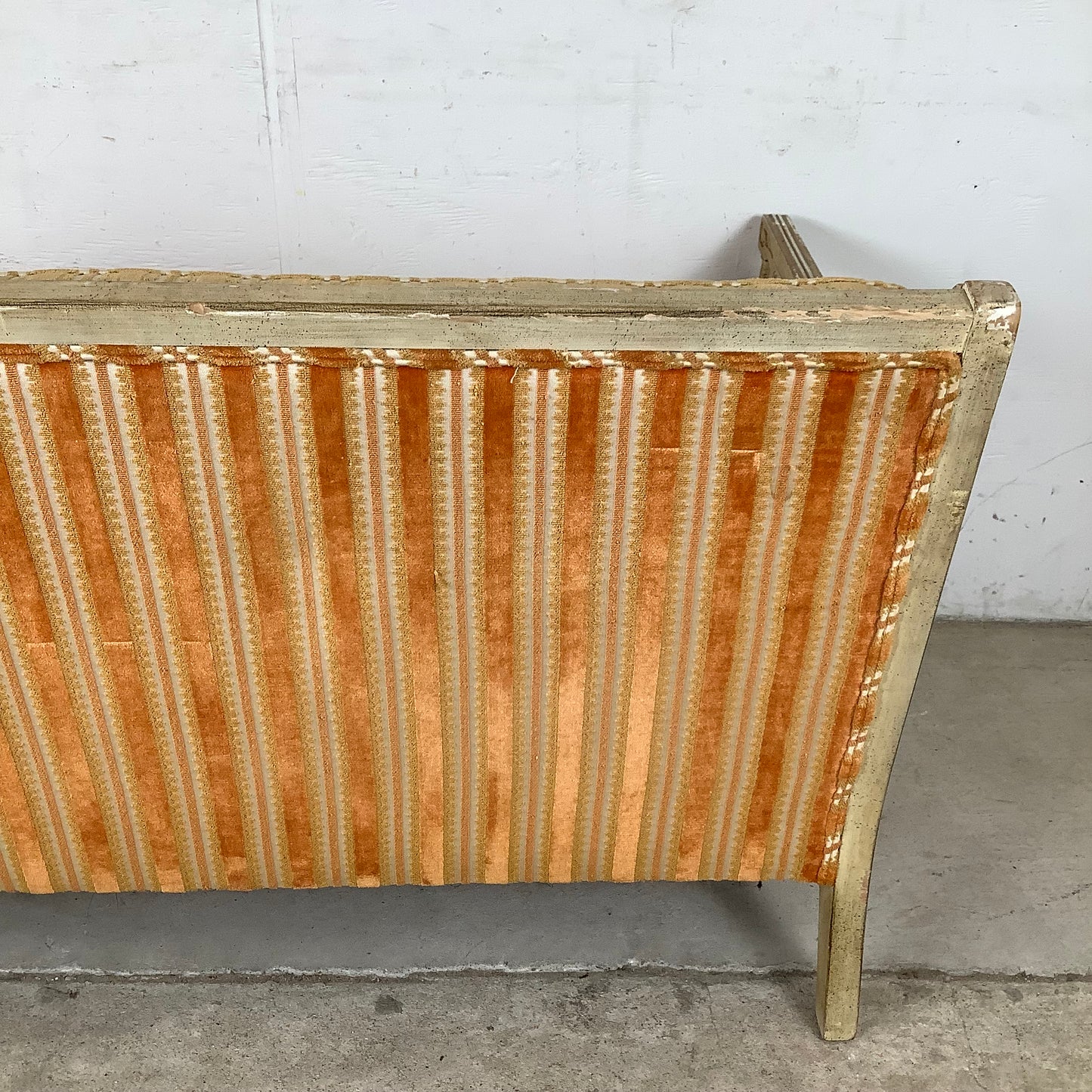 French Louis XVI Style Cane Settee With Elegant Striped Upholstery