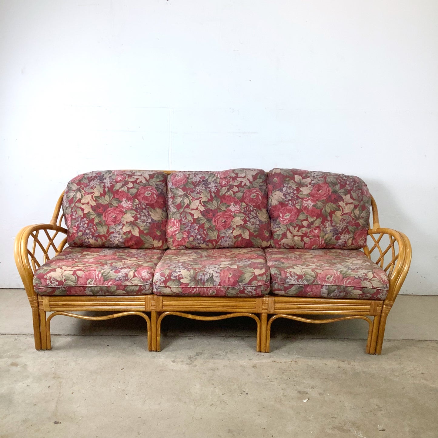 Vintage Architectural Boho Modern Rattan Sofa