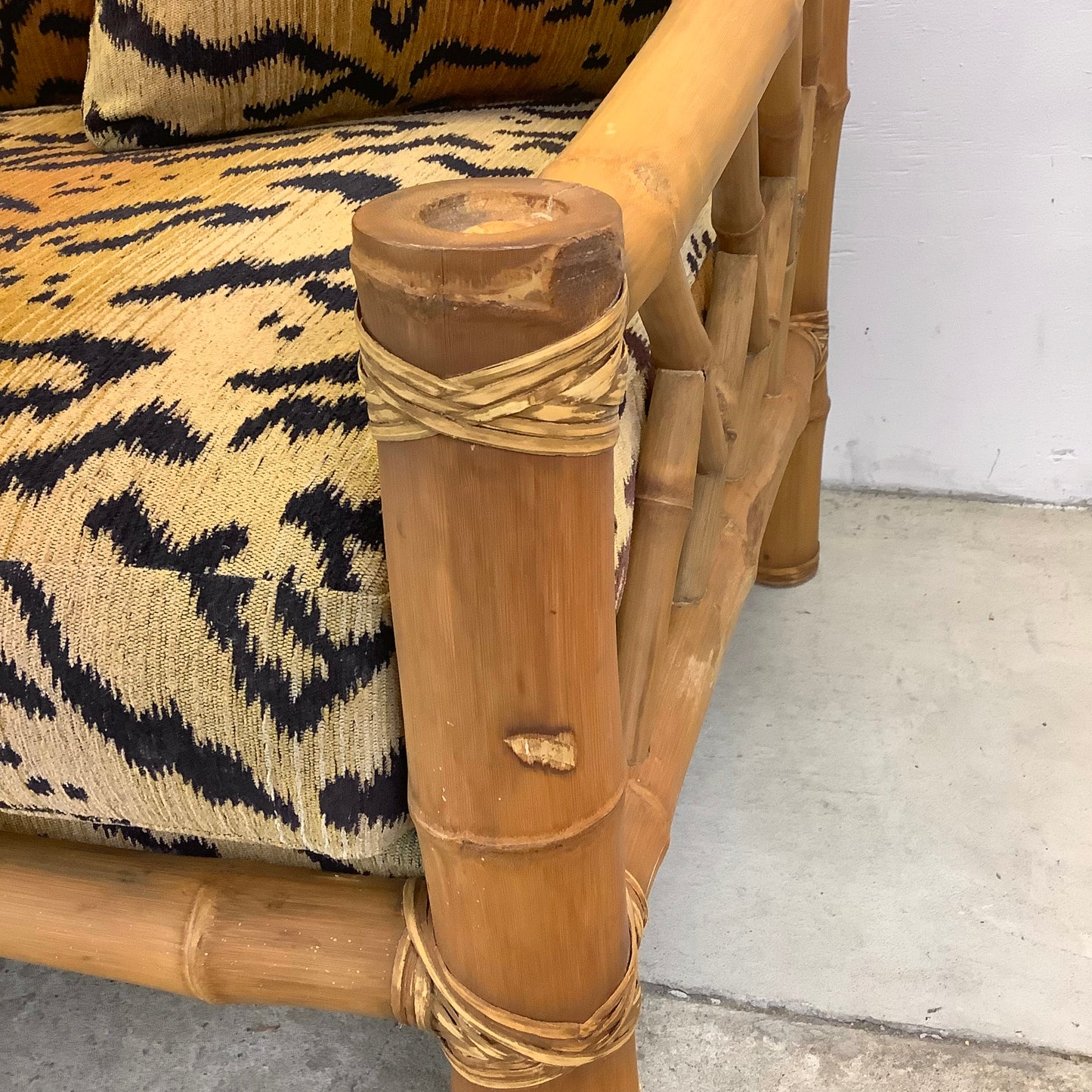 Vintage Bamboo Armchairs & Ottoman in Tiger Print