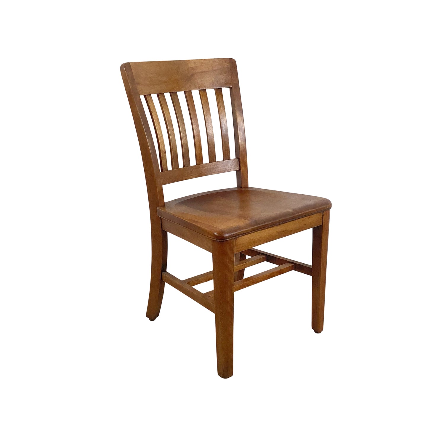 Vintage American Schoolhouse Chair — Solid Wood Slat Back, Saddle Seat