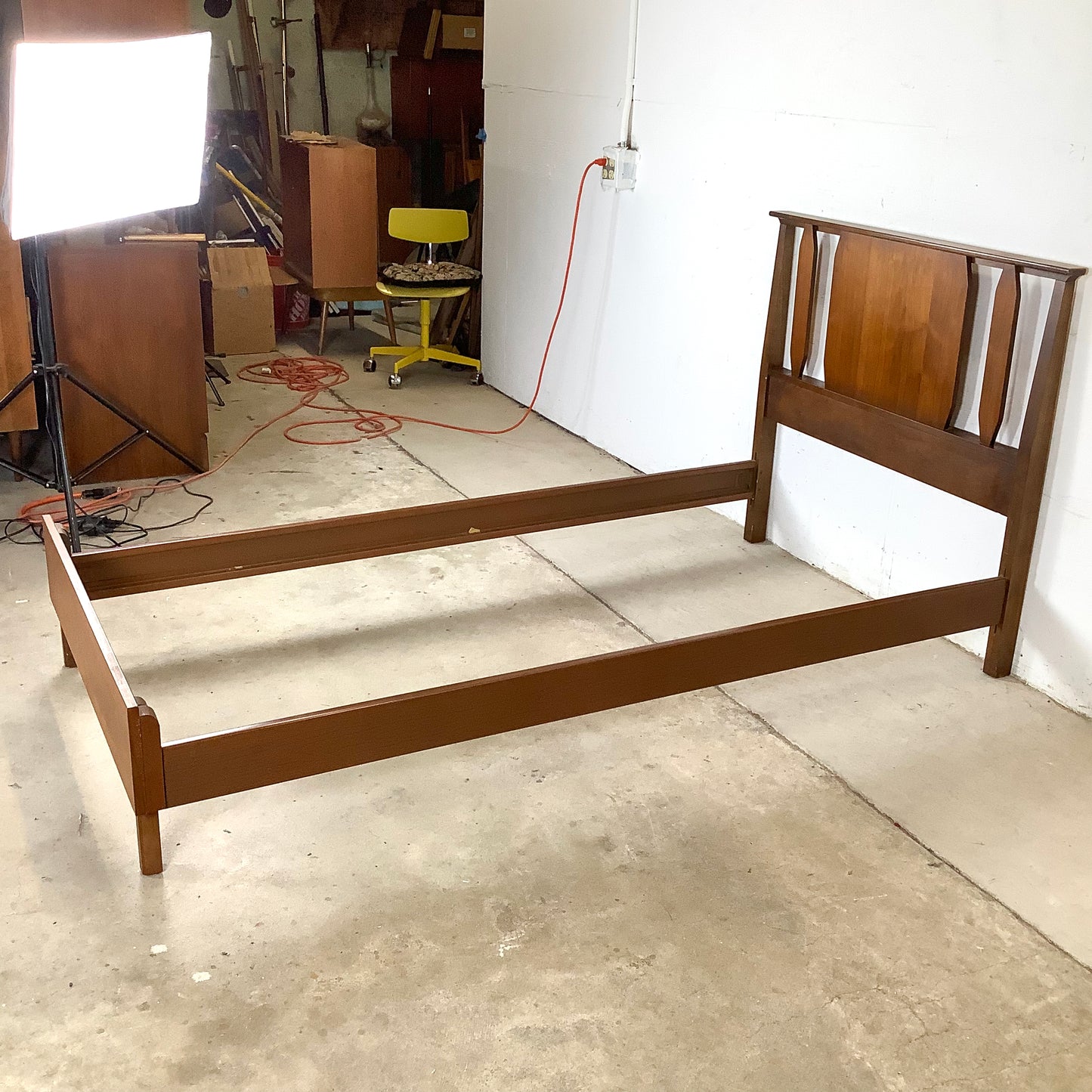 Mid-Century Walnut Twin Bed Frame – Vintage Modern Design