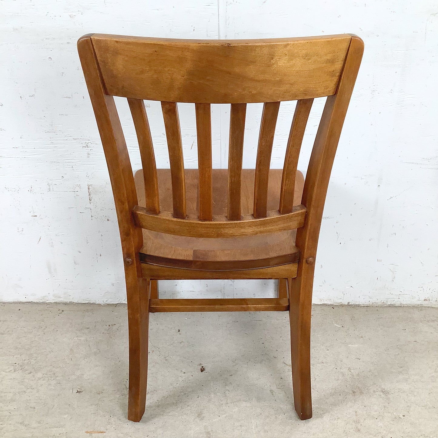 Vintage American Schoolhouse Chair — Solid Wood Slat Back, Saddle Seat