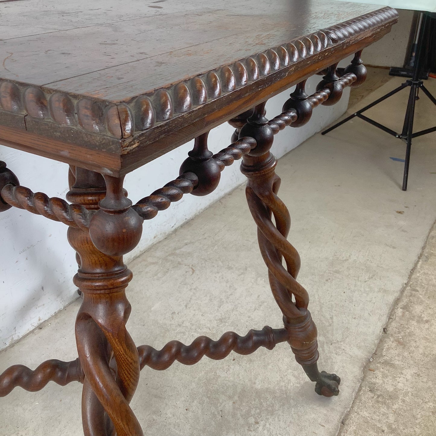 Antique Wood Table with Ball and Claw Feet