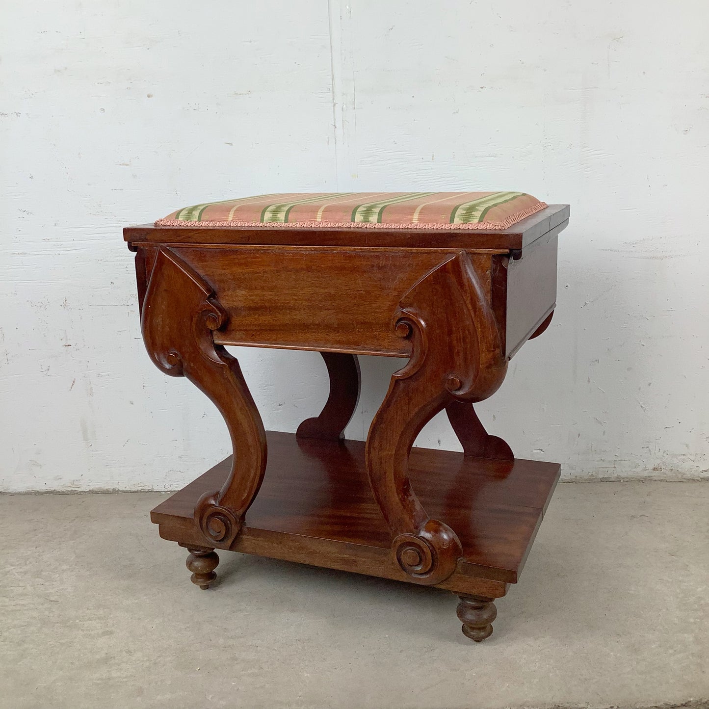 Neoclassical Revival Stool with Storage and Upholstered Top