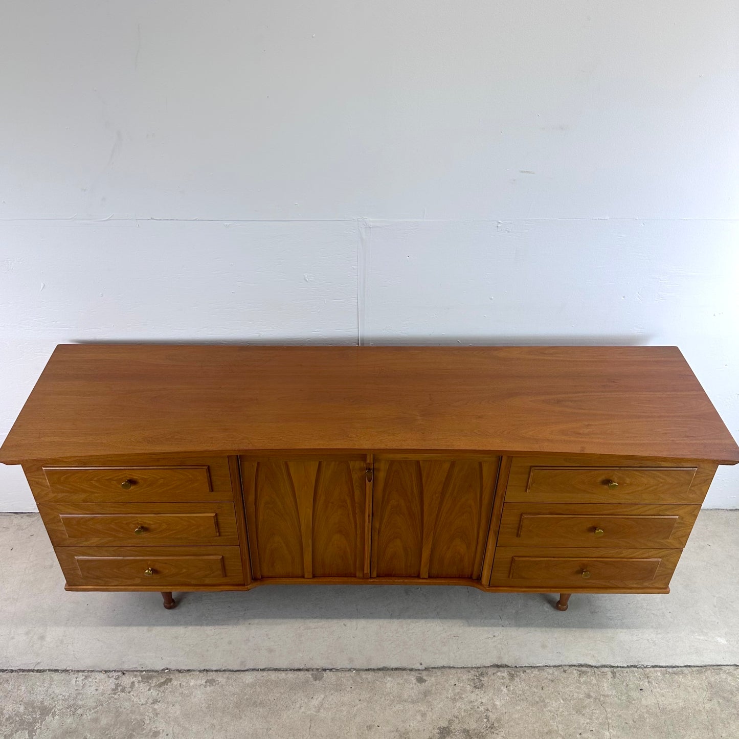 Mid-Century Lowboy Walnut Dresser With Drumstick Legs