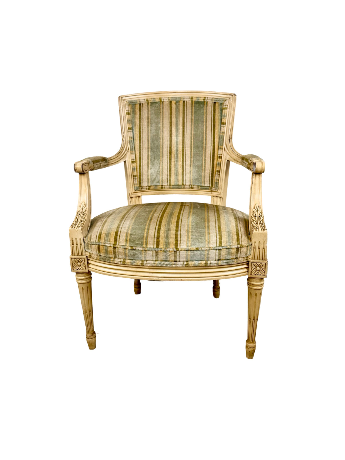Vintage Neoclassical X-Back Side Chair with Striped Upholstered Seat
