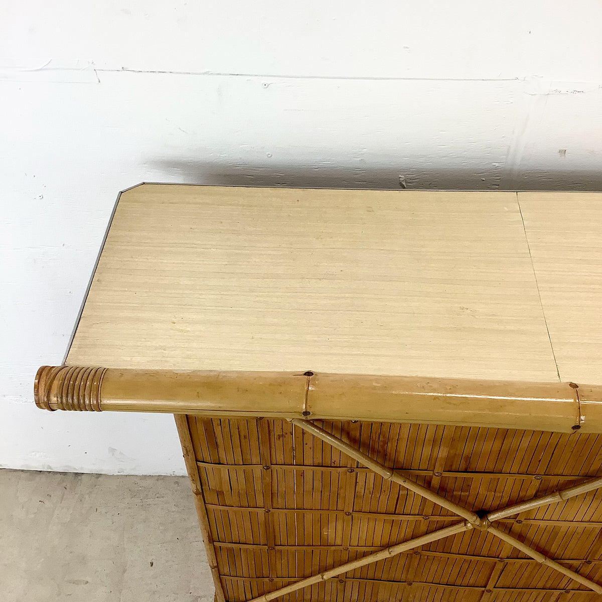 Vintage Bamboo &amp; Woven Rattan Freestanding Cocktail Bar