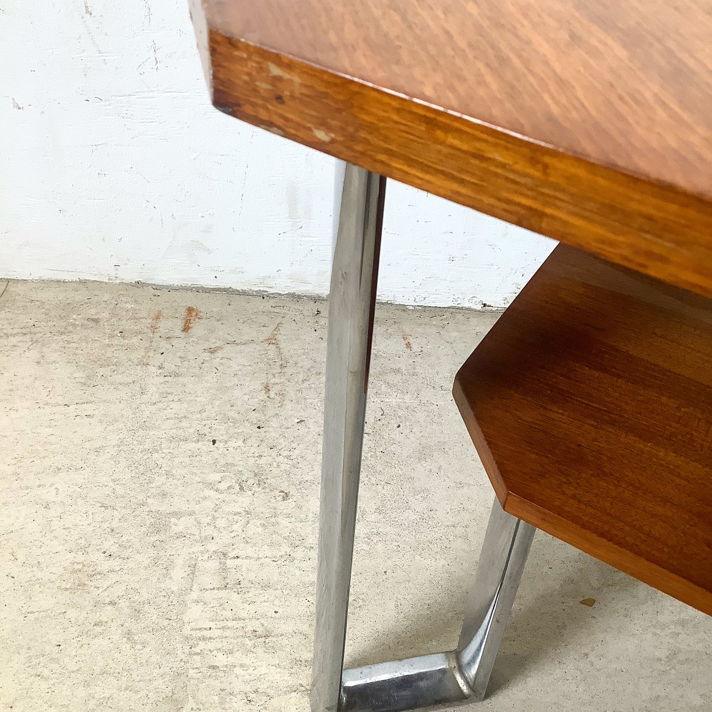 Vintage Modern Coffee Table with Bookmatched Veneer Top and Chrome Base
