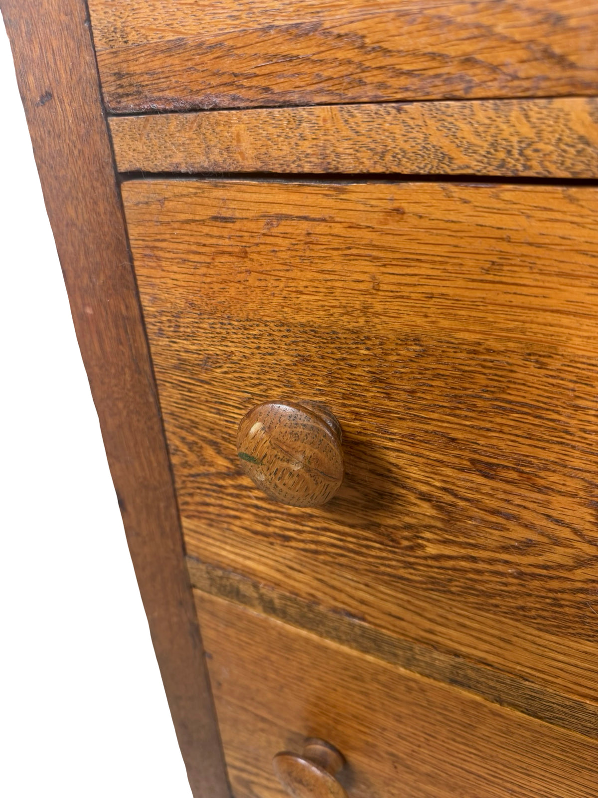 Antique Early 1900s Oak Five-Drawer Tall Chest of Drawers