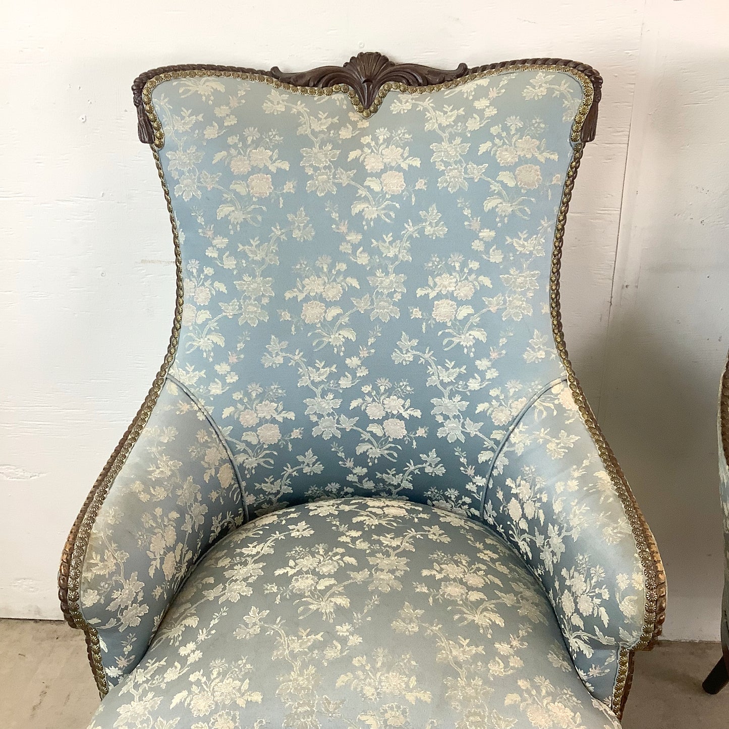Pair Antique Pale Blue Armchairs, Louis XVI
