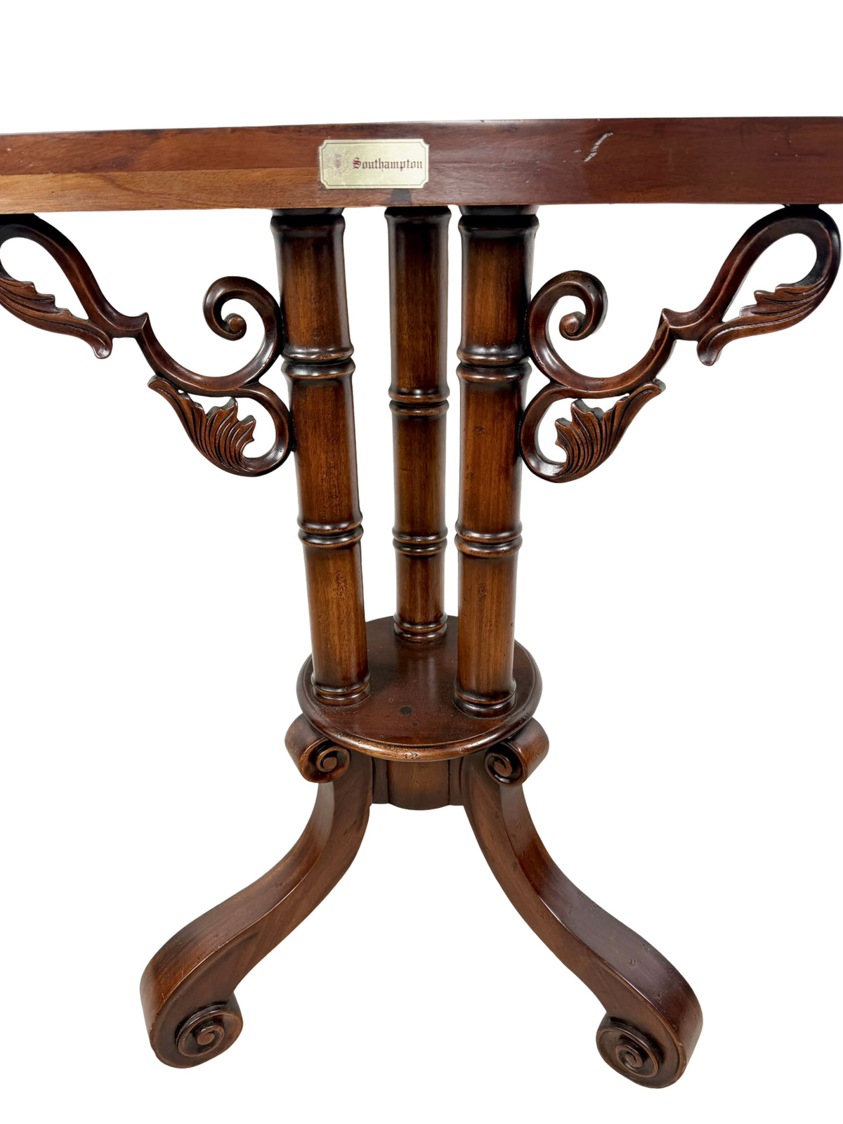 Vintage Southampton Demilune Wall Console Table Cane Glass Top