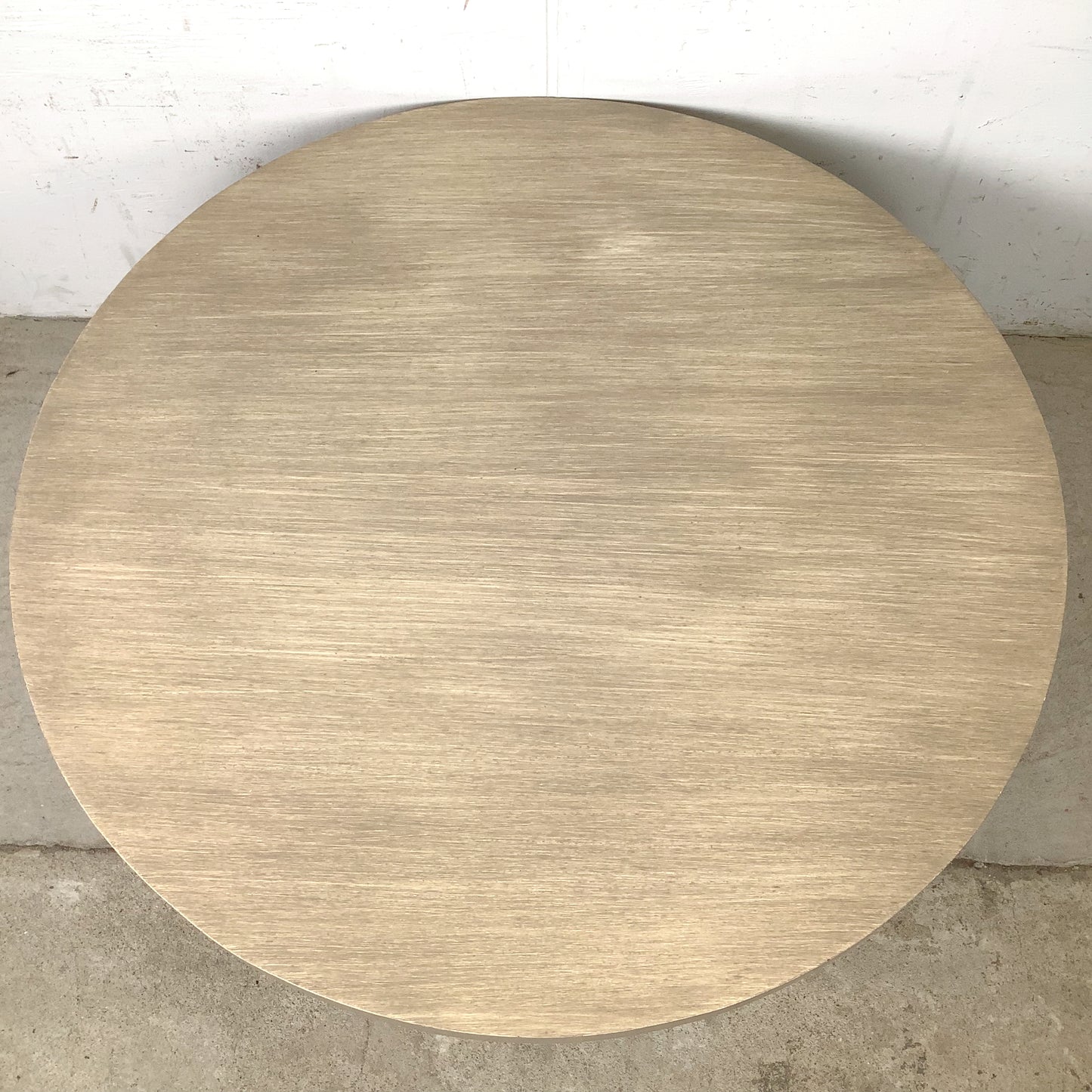 Vintage Round Low Coffee Table | Cerused Finish | Arch Form Base | Circular Stretcher