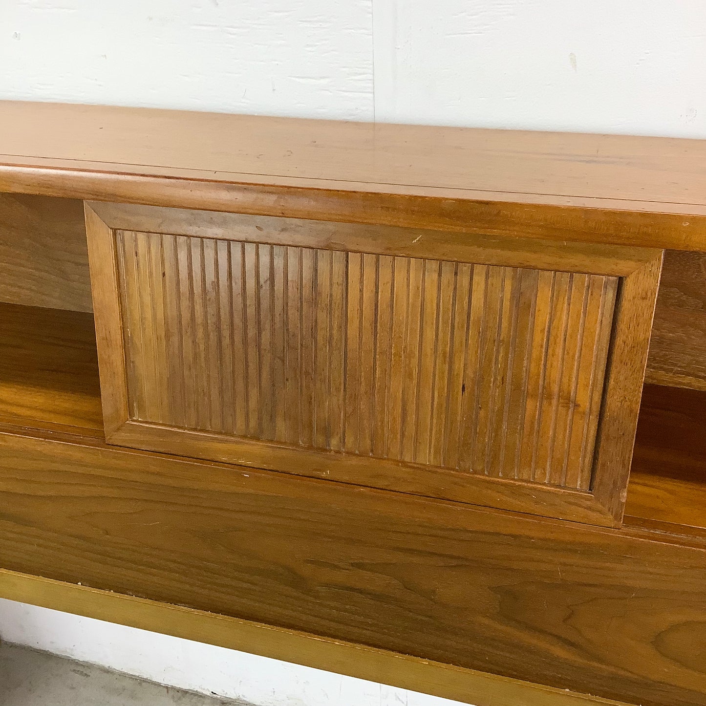 Full Size Mid-Century Walnut Storage Headboard