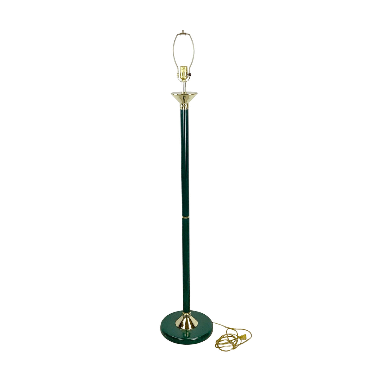 Vintage Hunter Green Brass Lamp, Pleated Fabric Shade, Traditional Hollywood Regency