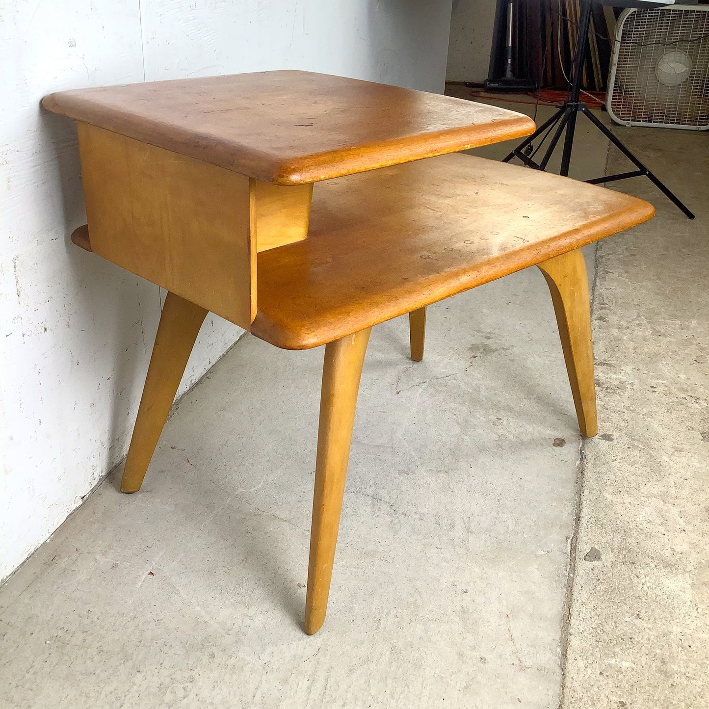 Vintage Heywood-Wakefield Birch Step End Table | Mid-Century Modern Two-Tier Side Table