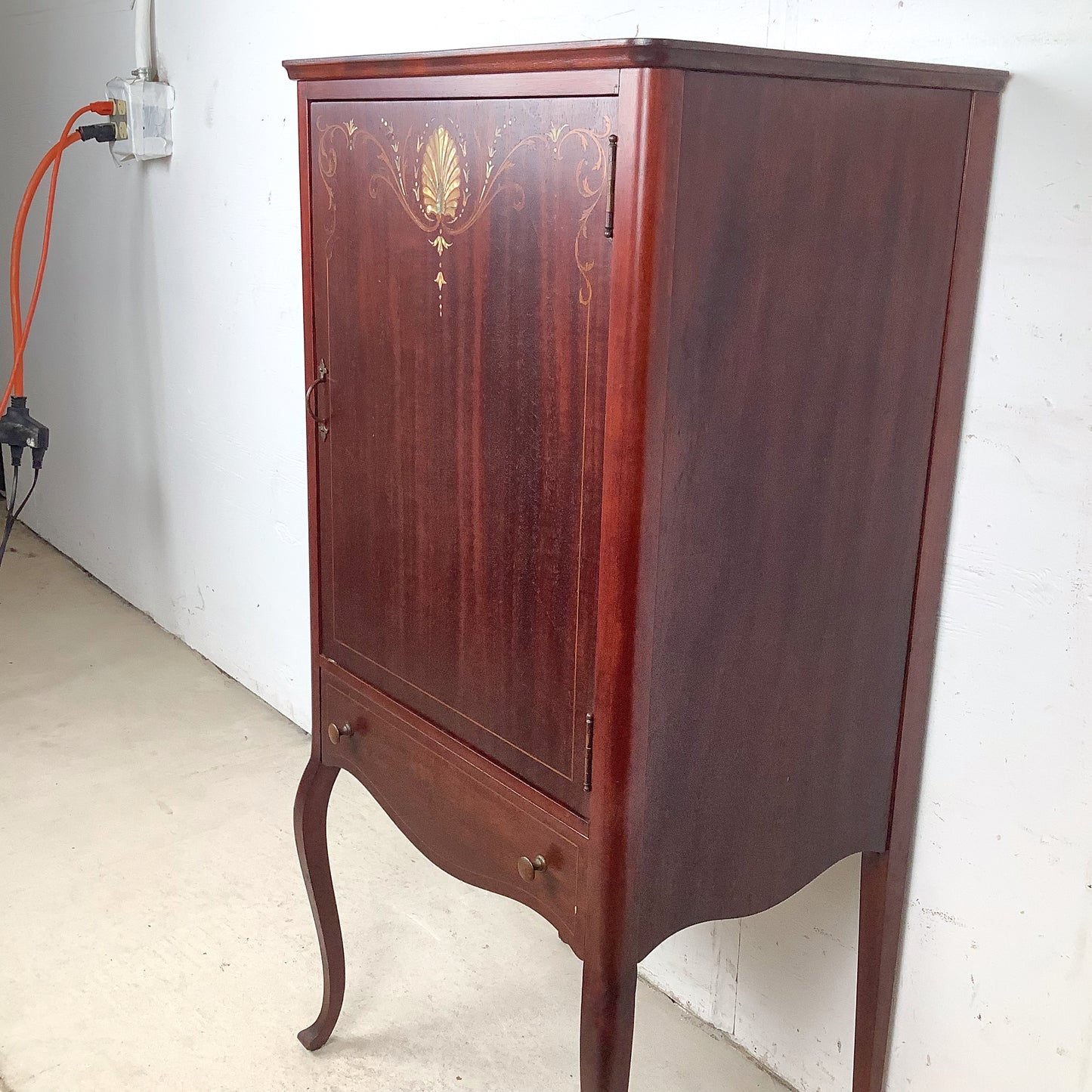 Edwardian Style Mahogany Music Cabinet | Marquetry Inlay | Cabriole Legs | 20th Century