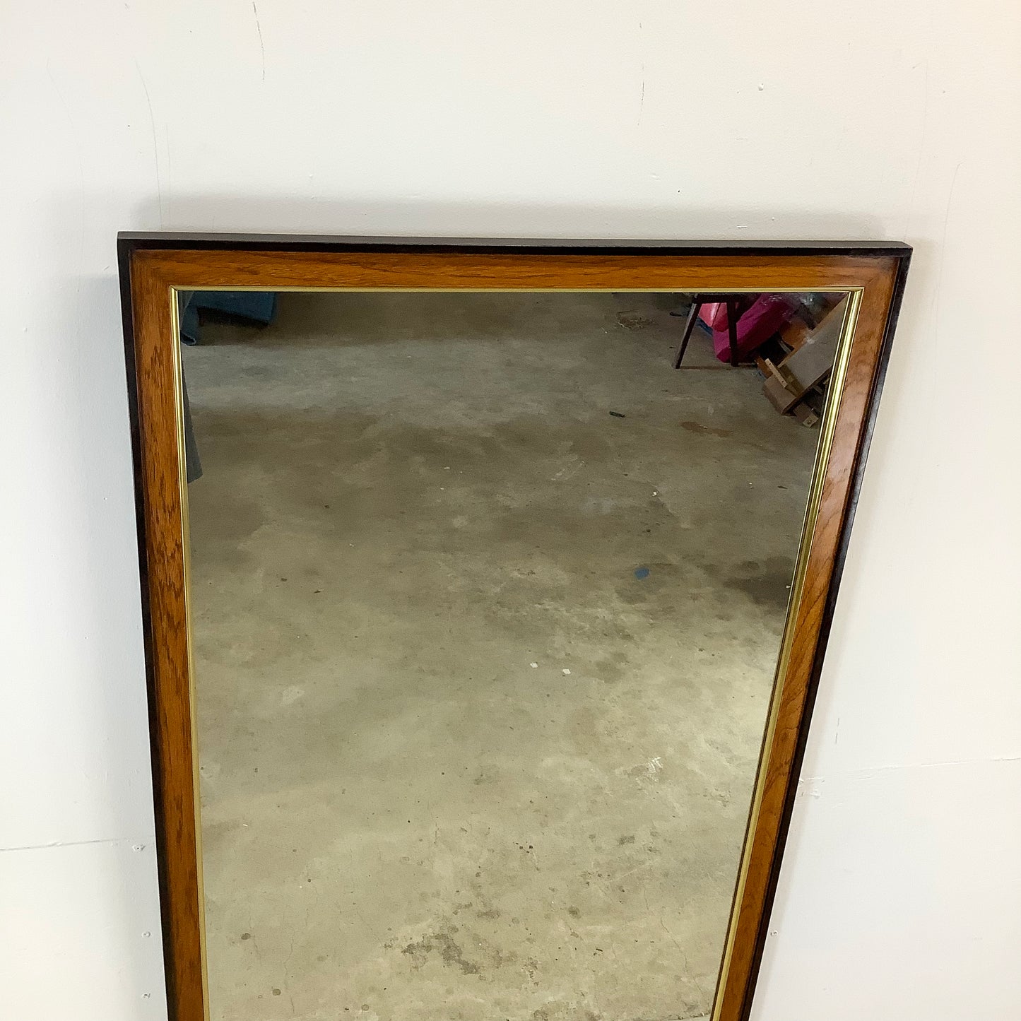 Drexel Heritage Attributed Burl Wood and Brass Wall Mirror