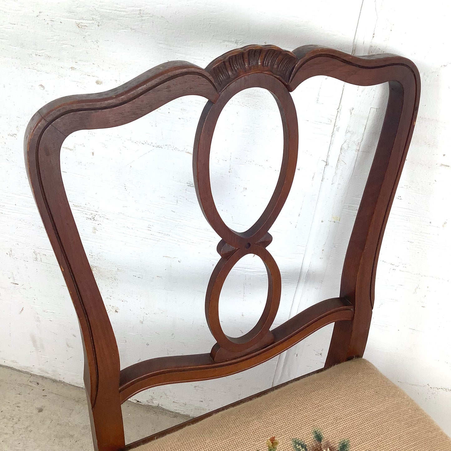 Vintage Queen Anne Style Side Chair with Needlepoint Upholstered Seat