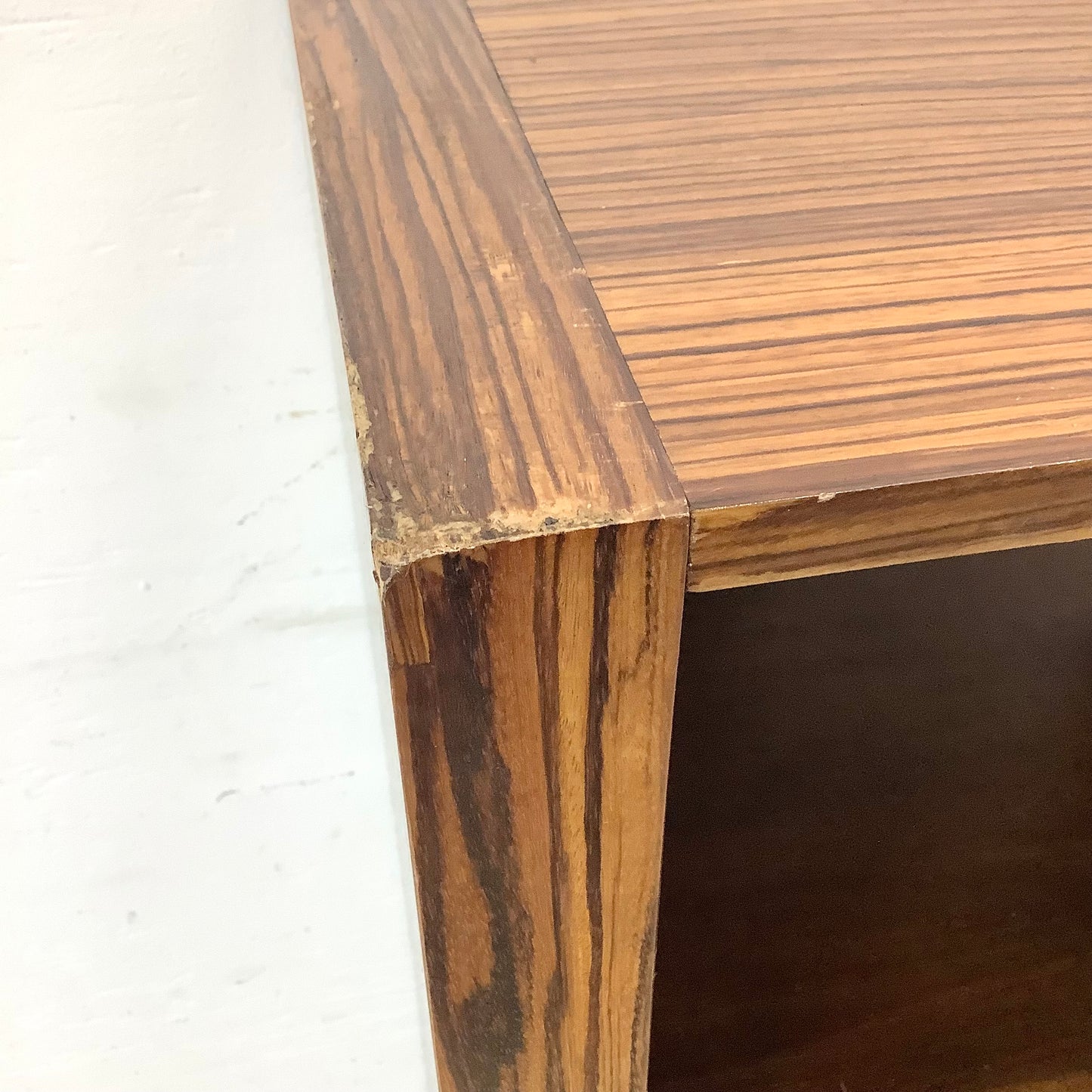 Modern Zebrawood Cube Shelf with Chrome Sled Base