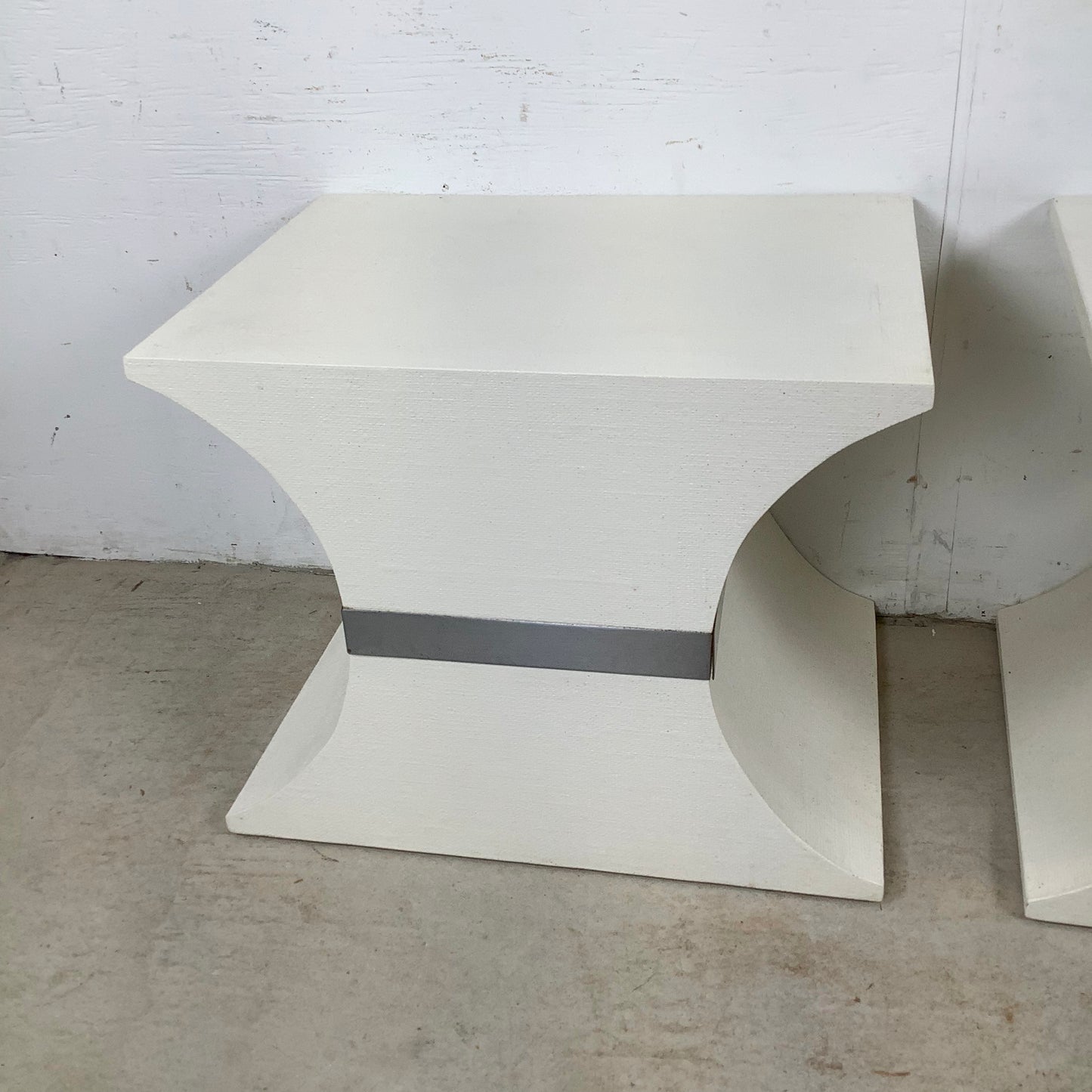 Vintage Grasscloth Hourglass Pedestal Tables, after Karl Springer