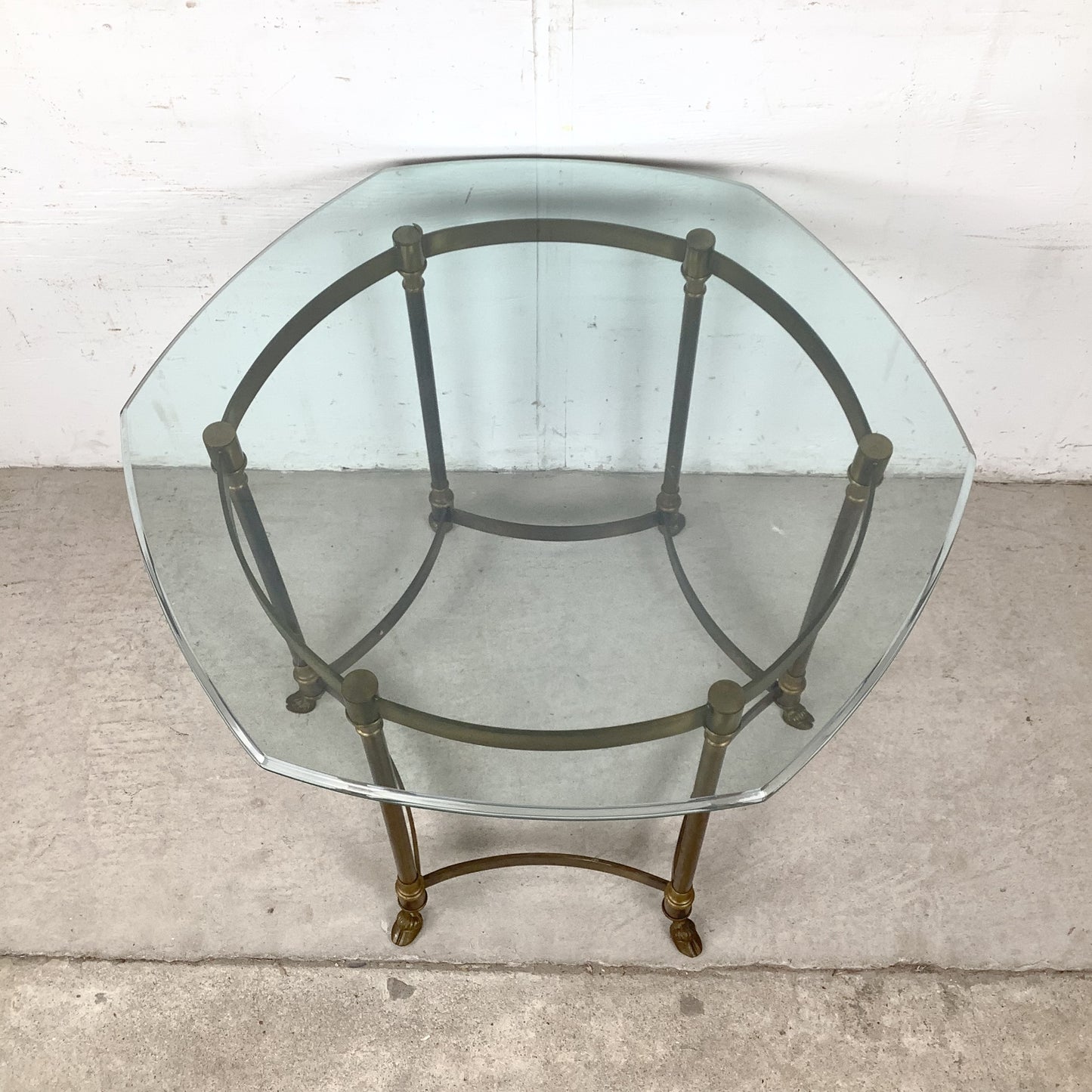 Vintage Brass & Octagonal Glass Accent Side Table in the Style of La Barge