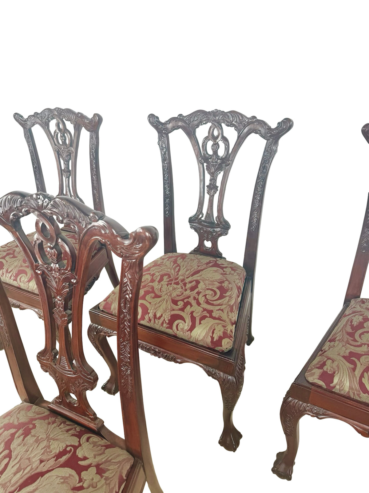 Set of 4 Chippendale-Style Mahogany Dining Chairs with Carved Ball-and-Claw Feet