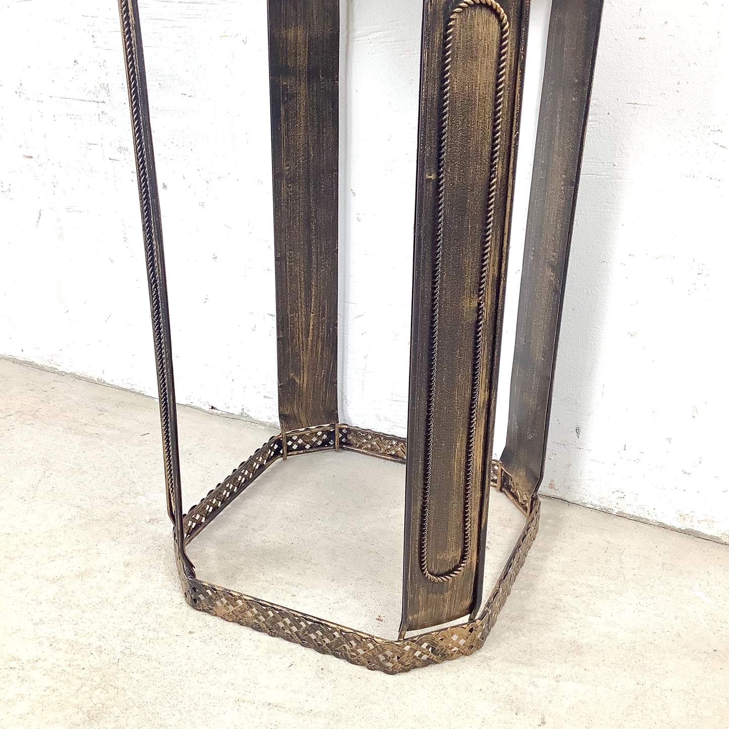 Boho Pedestal Table with Open Metal Structure