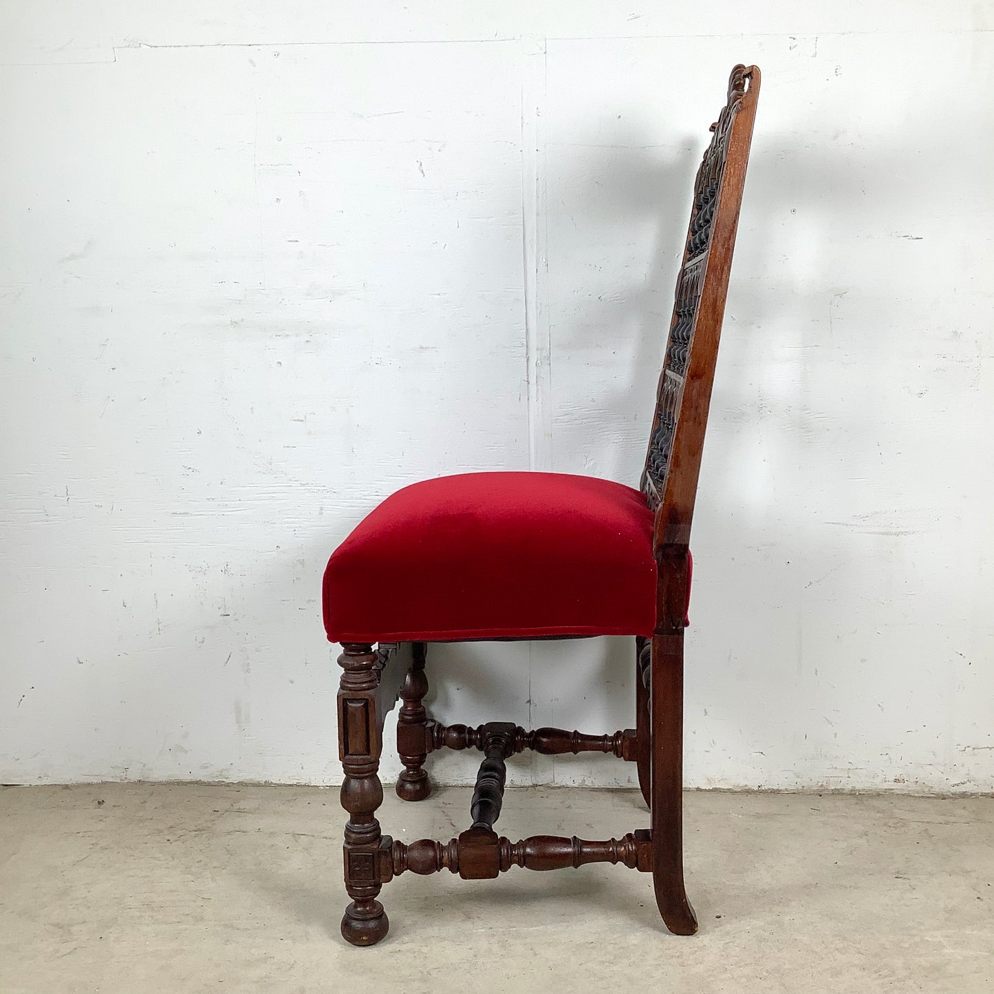 Antique Victorian Walnut Side Chair with Plush Red Velvet Upholstery