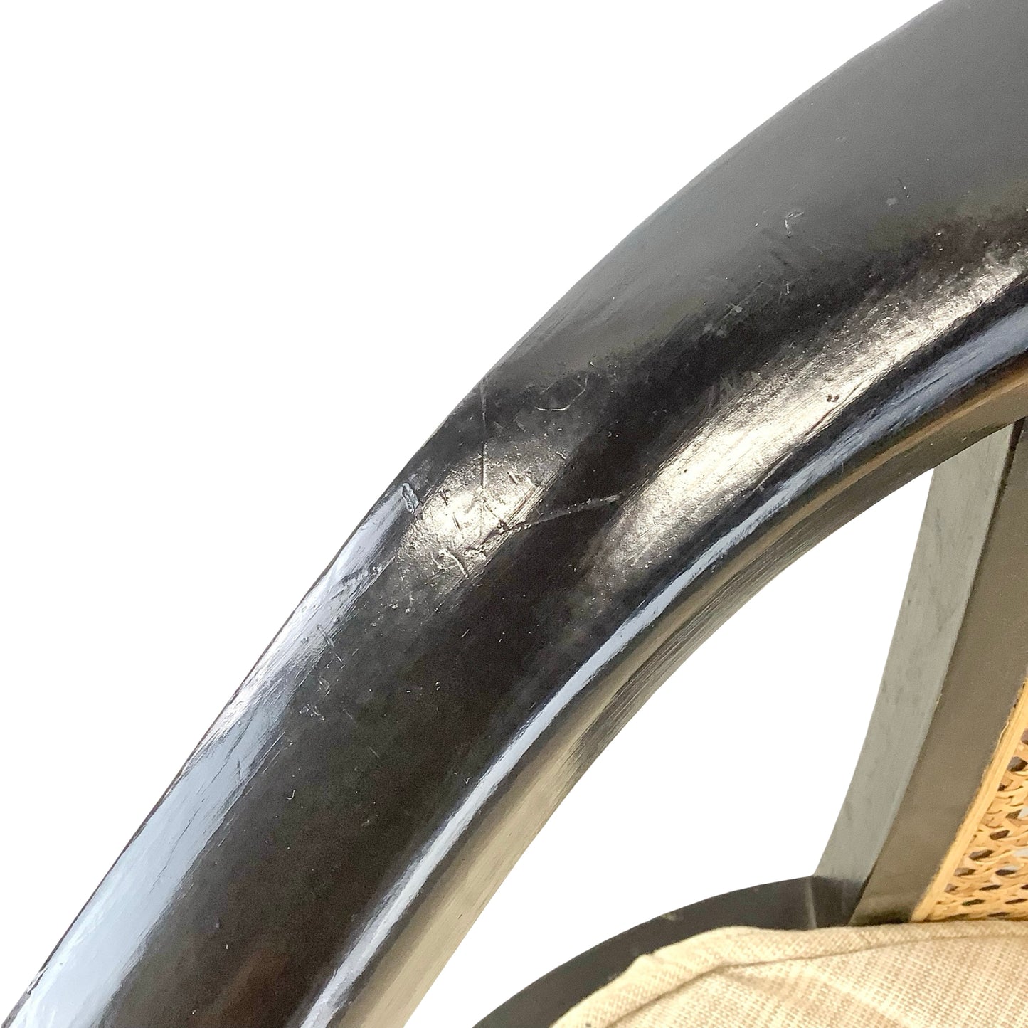 Vintage Black Lacquer Cane Swivel Chair