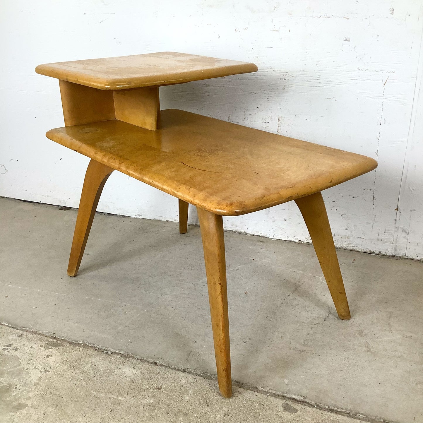 Vintage Heywood-Wakefield Birch Step End Table | Mid-Century Modern Two-Tier Side Table