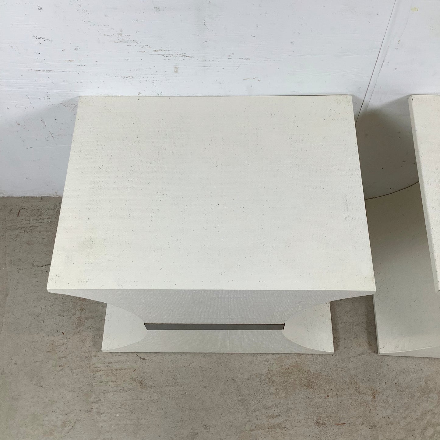 Vintage Grasscloth Hourglass Pedestal Tables, after Karl Springer