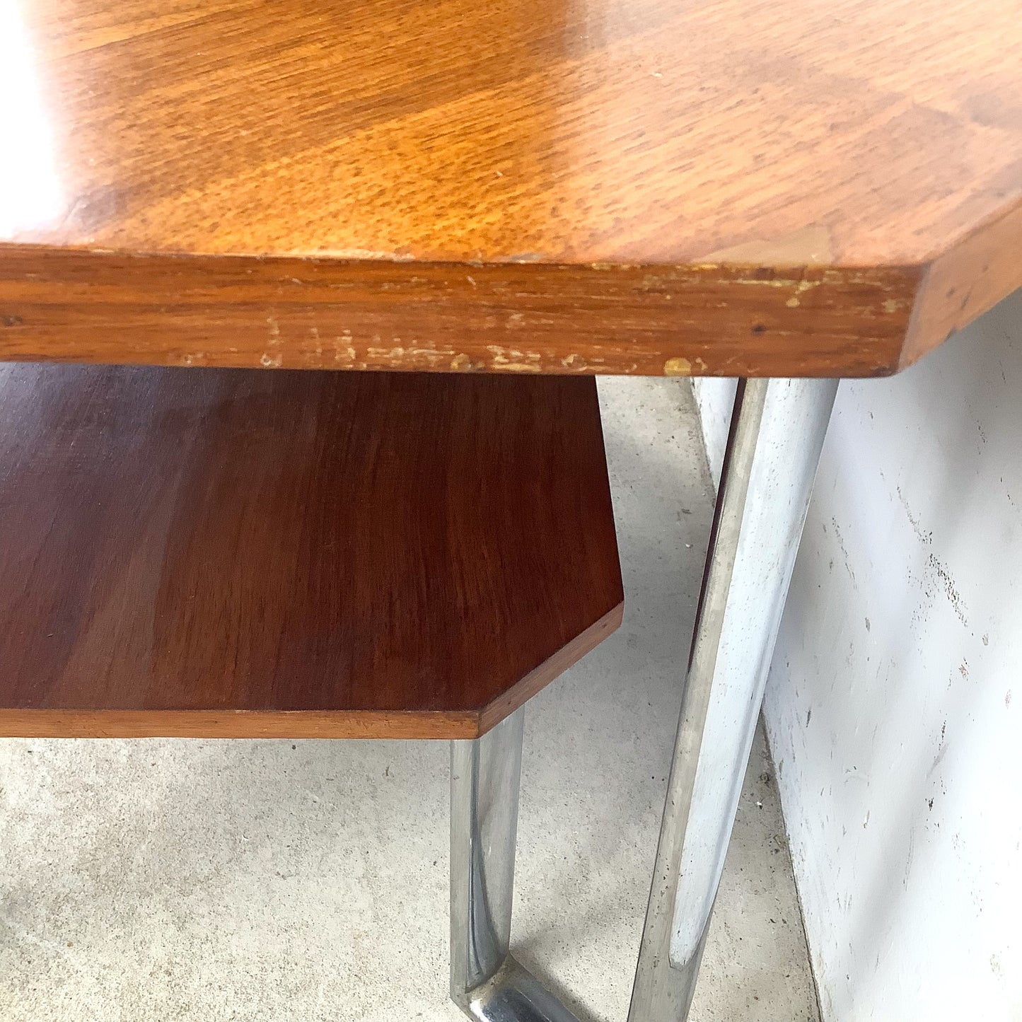 Vintage Modern Coffee Table with Bookmatched Veneer Top and Chrome Base