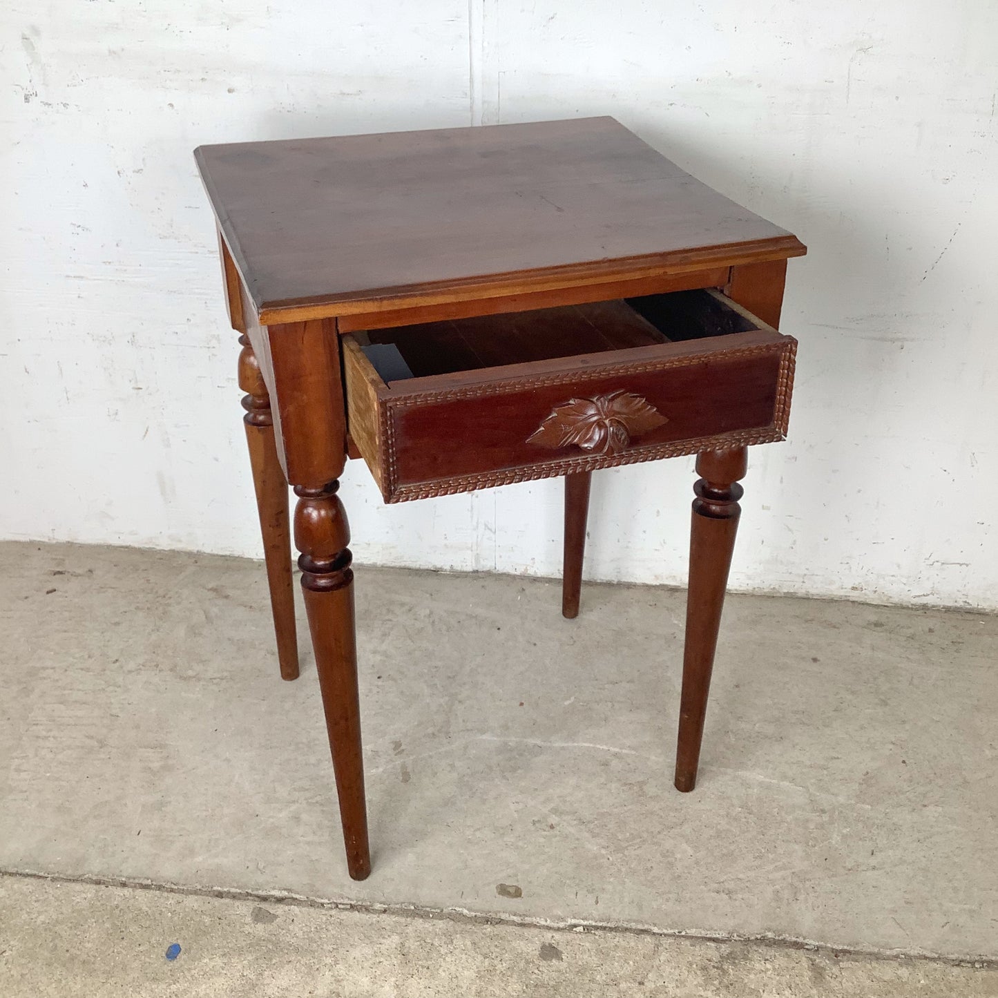 19th Century French Provincial Hand-Carved Walnut Side Table